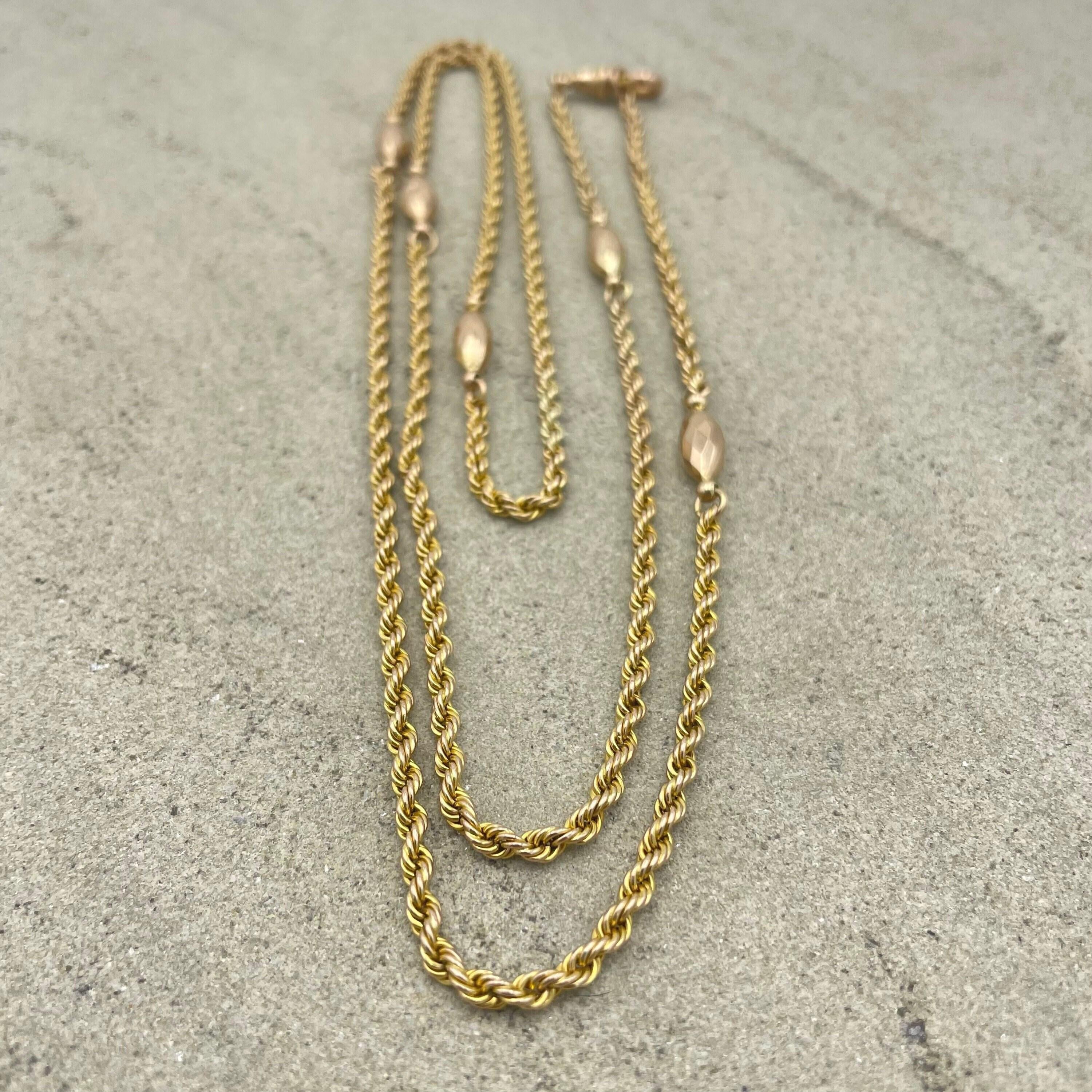 Antique 9ct Gold, Fancy Rope Link Guard Chain Necklace, With Dog Clip 12.9 grams