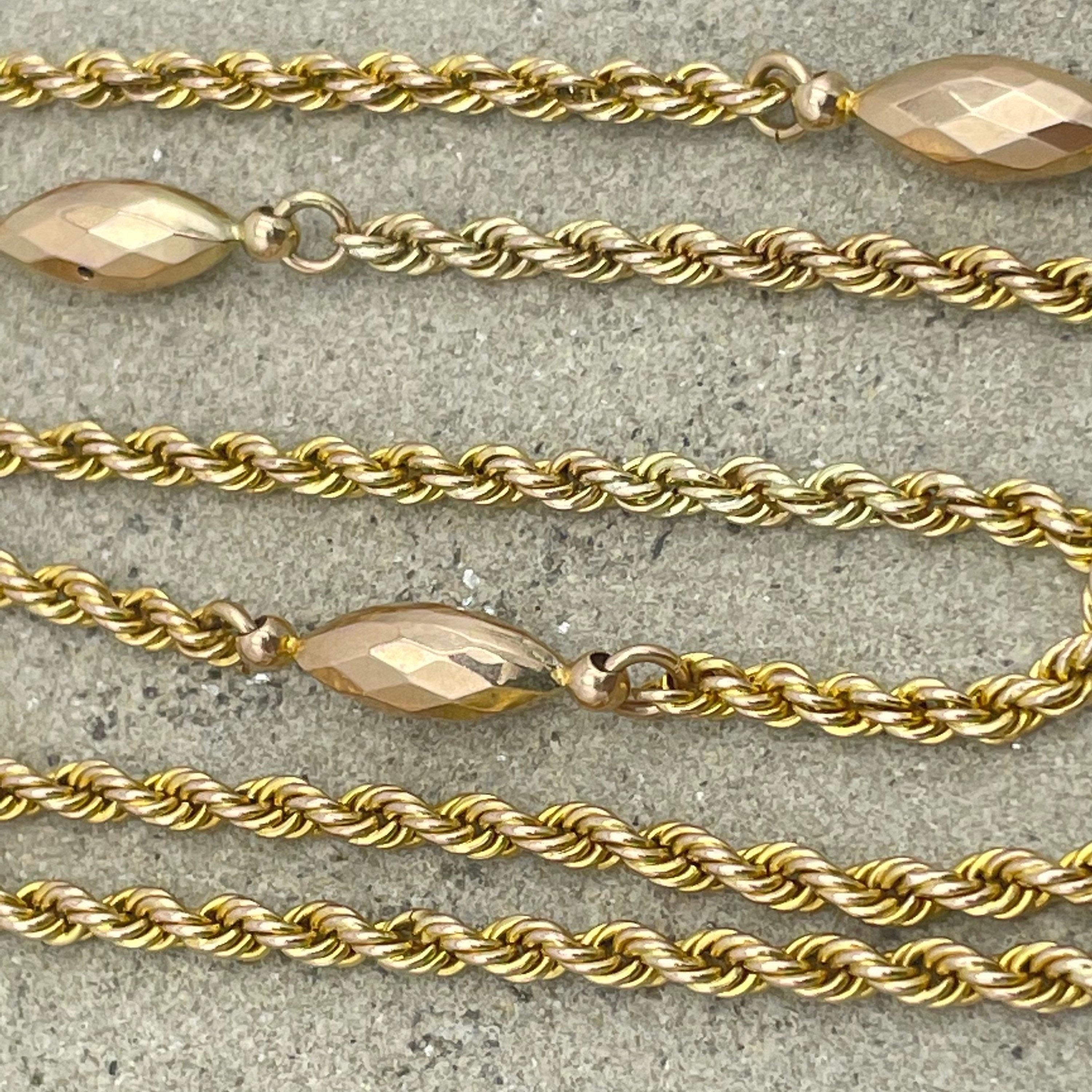 Antique 9ct Gold, Fancy Rope Link Guard Chain Necklace, With Dog Clip 12.9 grams