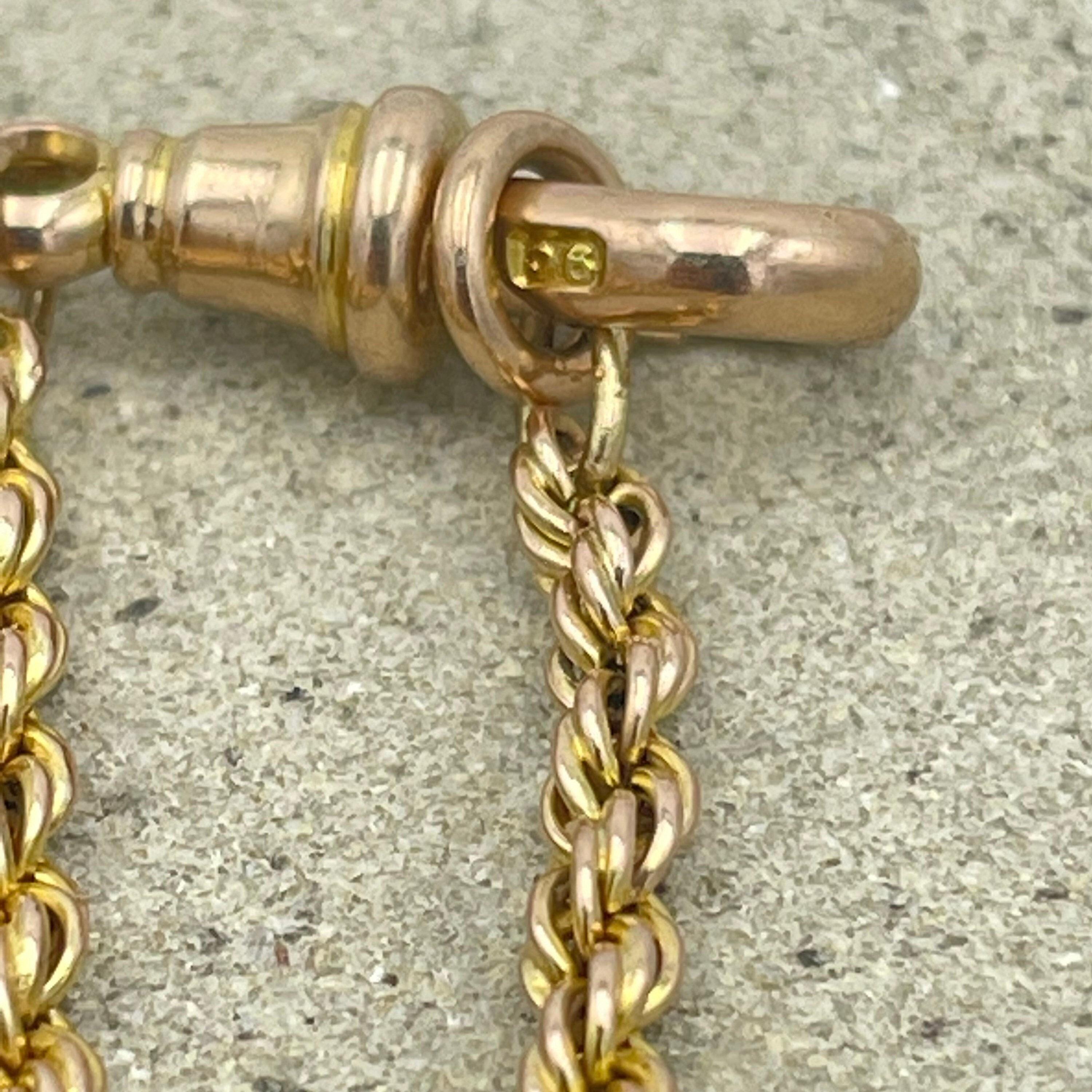 Antique 9ct Gold, Fancy Rope Link Guard Chain Necklace, With Dog Clip 12.9 grams