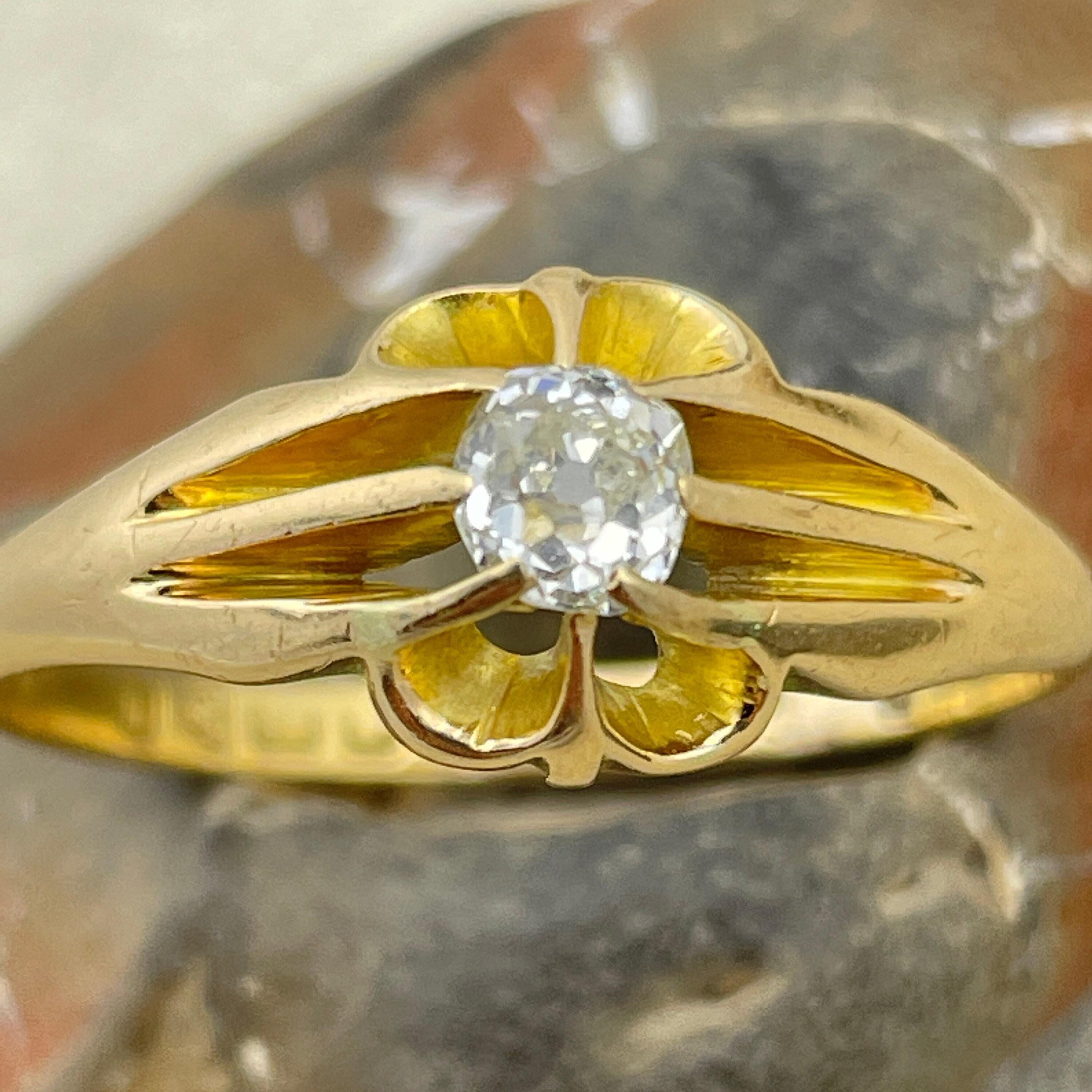 Antique 18ct Gold, Old Mine Cut Diamond, Gypsy Set Solitaire Ring, Chester Hallmark 1919