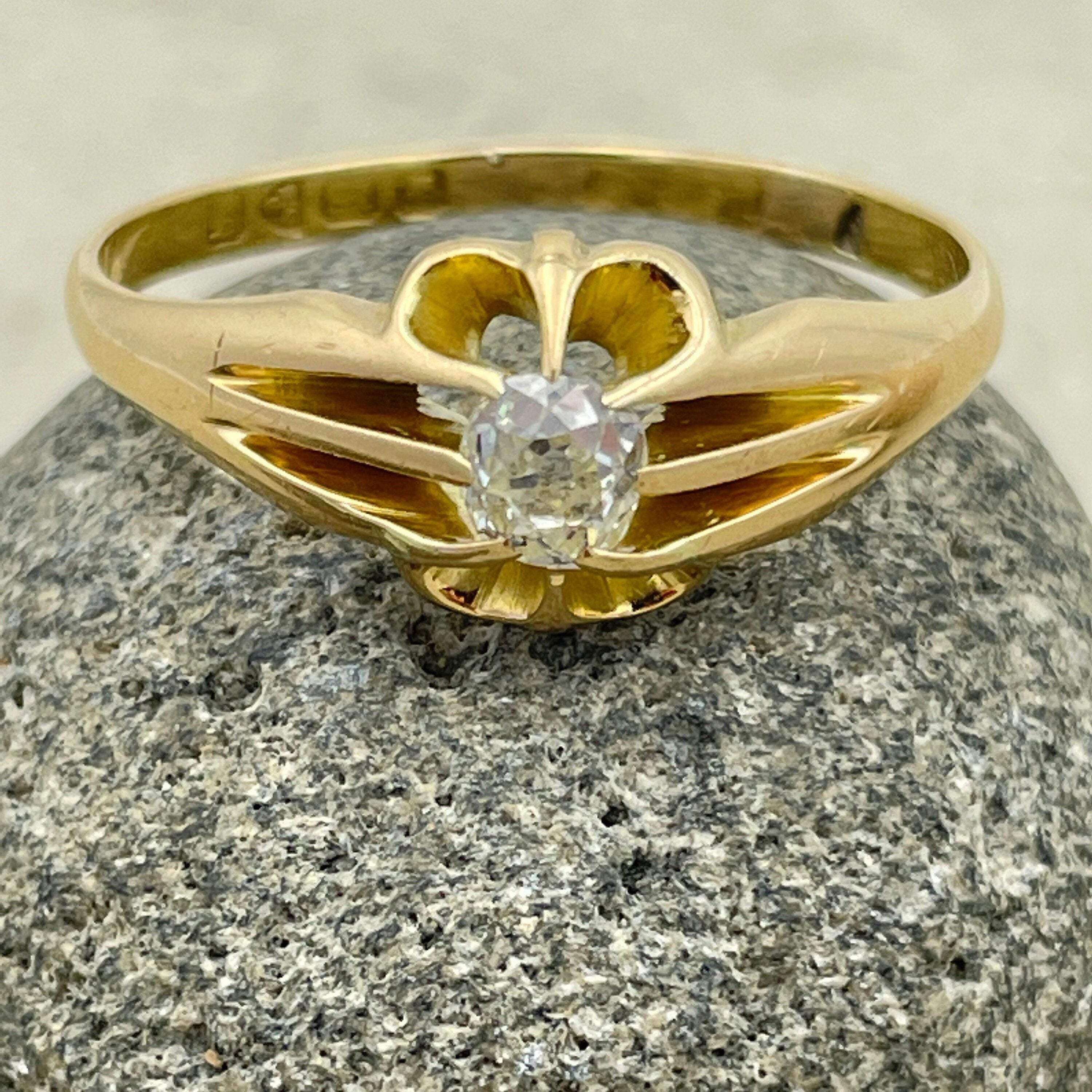 Antique 18ct Gold, Old Mine Cut Diamond, Gypsy Set Solitaire Ring, Chester Hallmark 1919