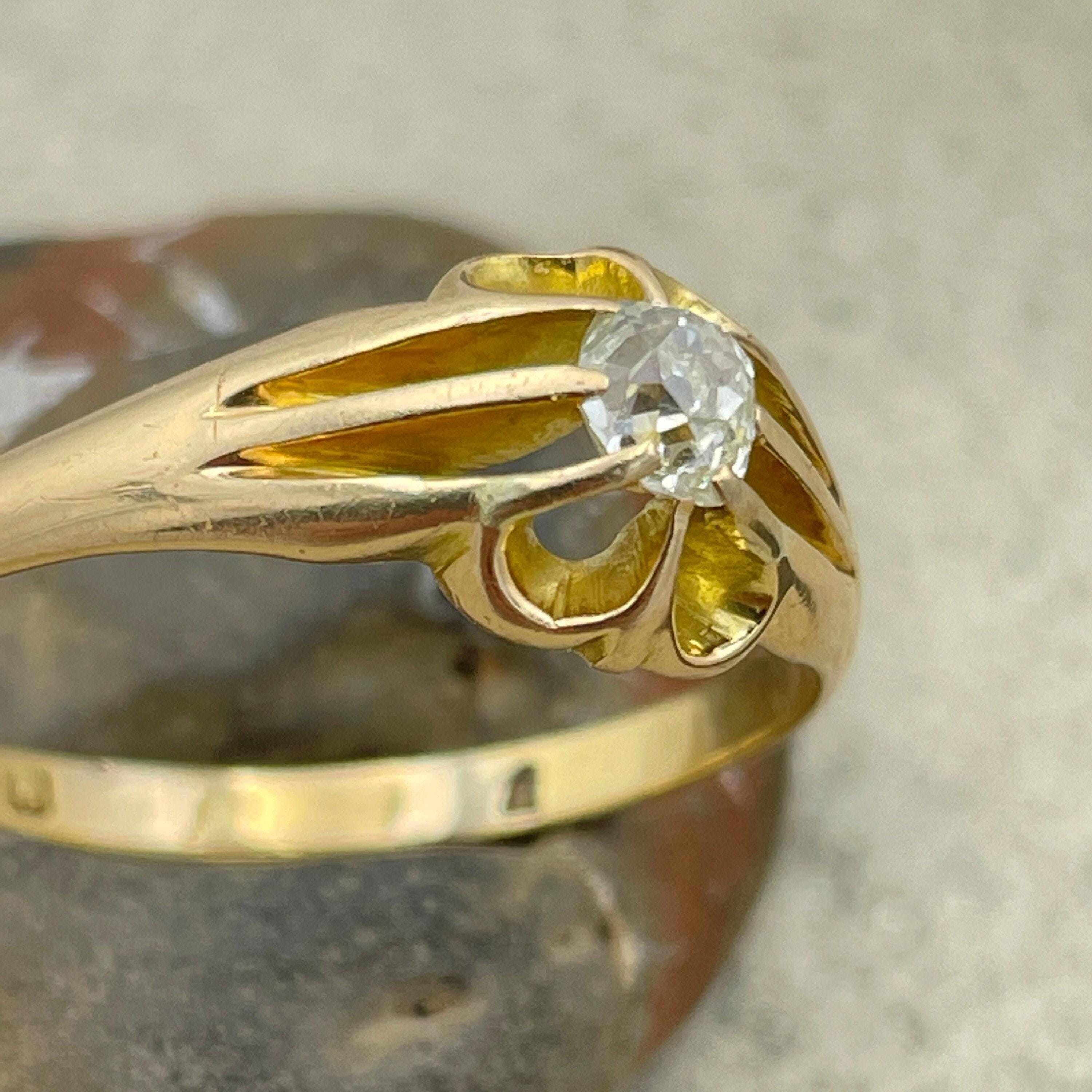 Antique 18ct Gold, Old Mine Cut Diamond, Gypsy Set Solitaire Ring, Chester Hallmark 1919