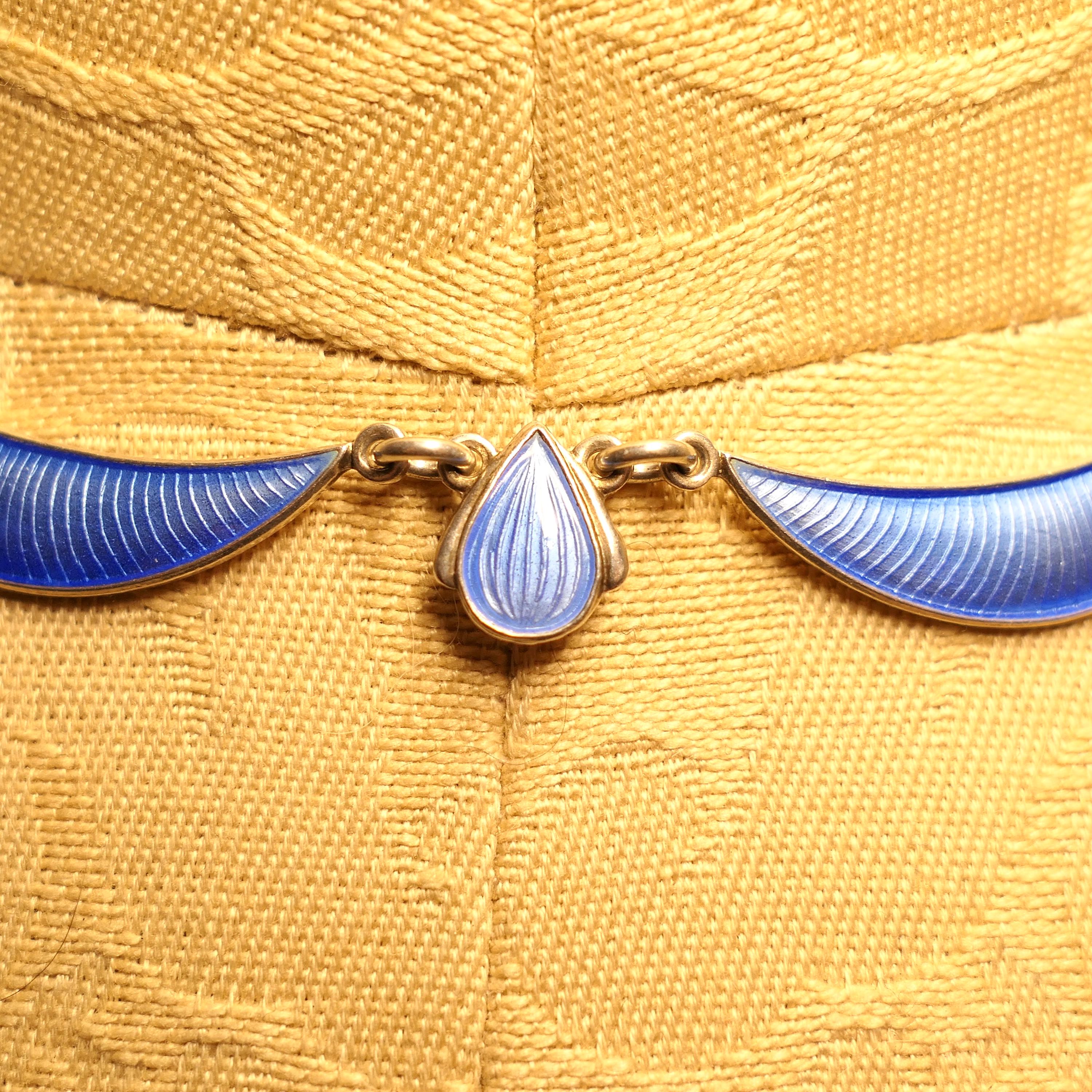 Vintage, Volmer Bahner, Danish, Sterling Silver, Blue Enamel Collar Necklace