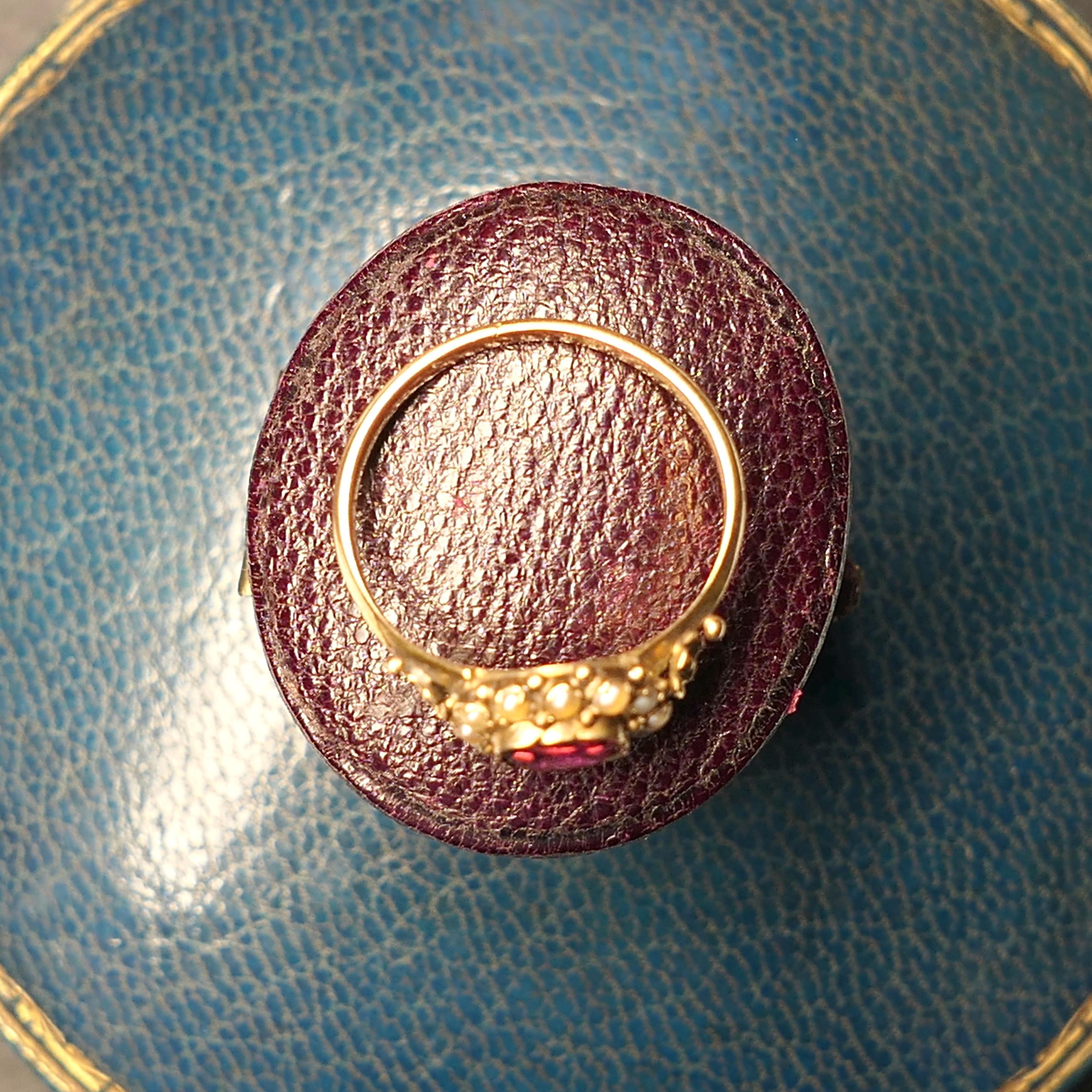 Victorian 15ct Gold, Almandine Garnet & Split Pearl Cluster ring