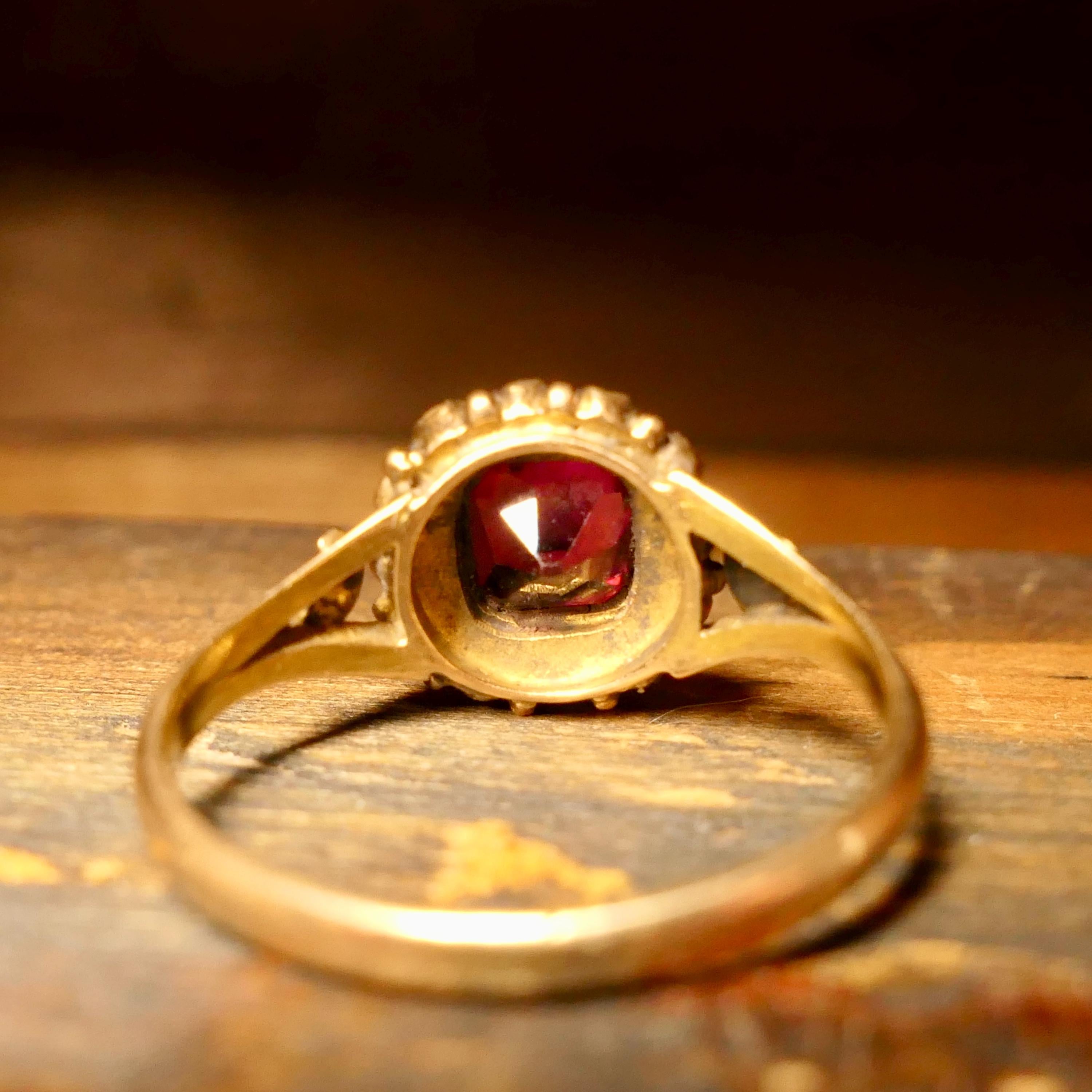 Victorian 15ct Gold, Almandine Garnet & Split Pearl Cluster ring