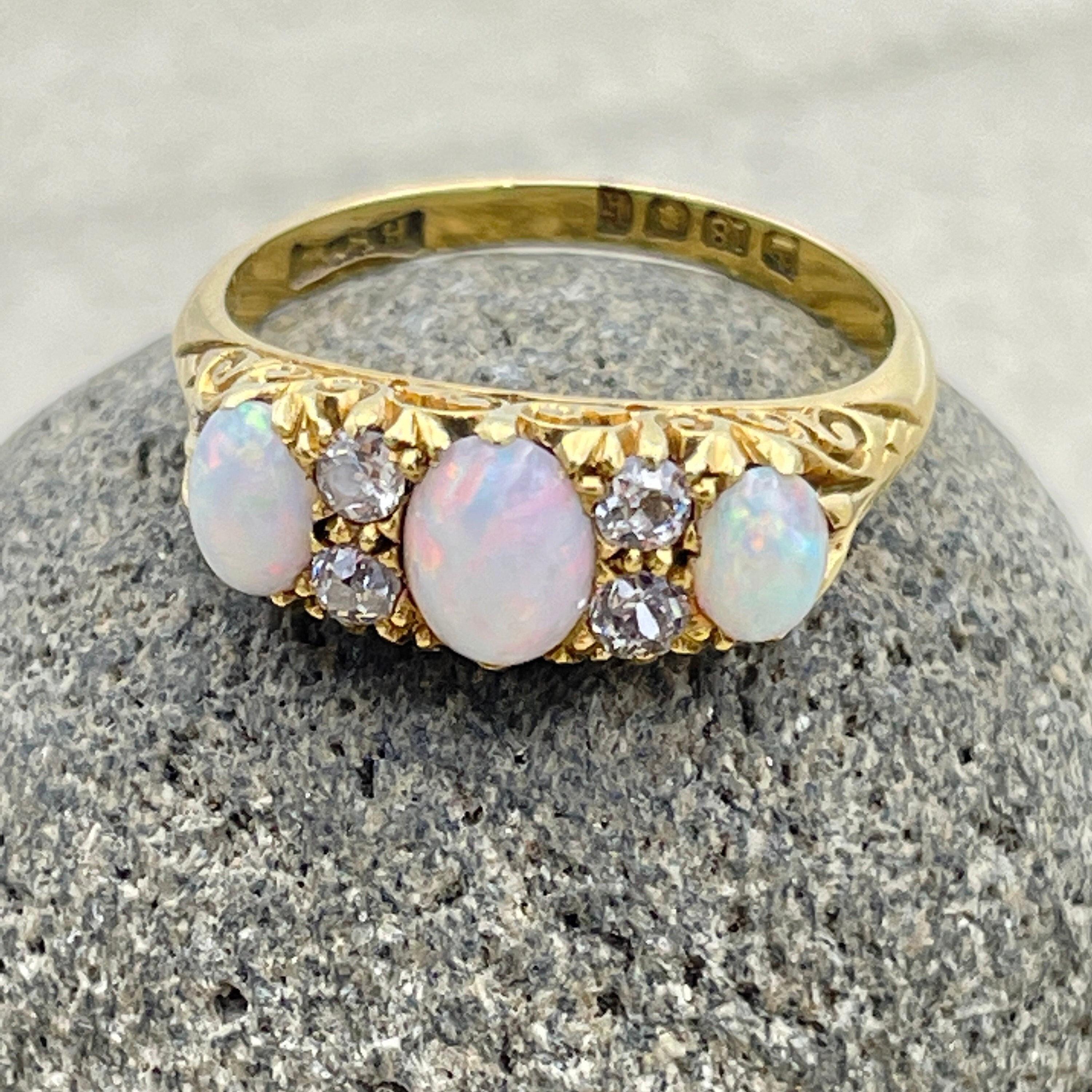 Edwardian, 18ct gold, opal & old cut diamond ring