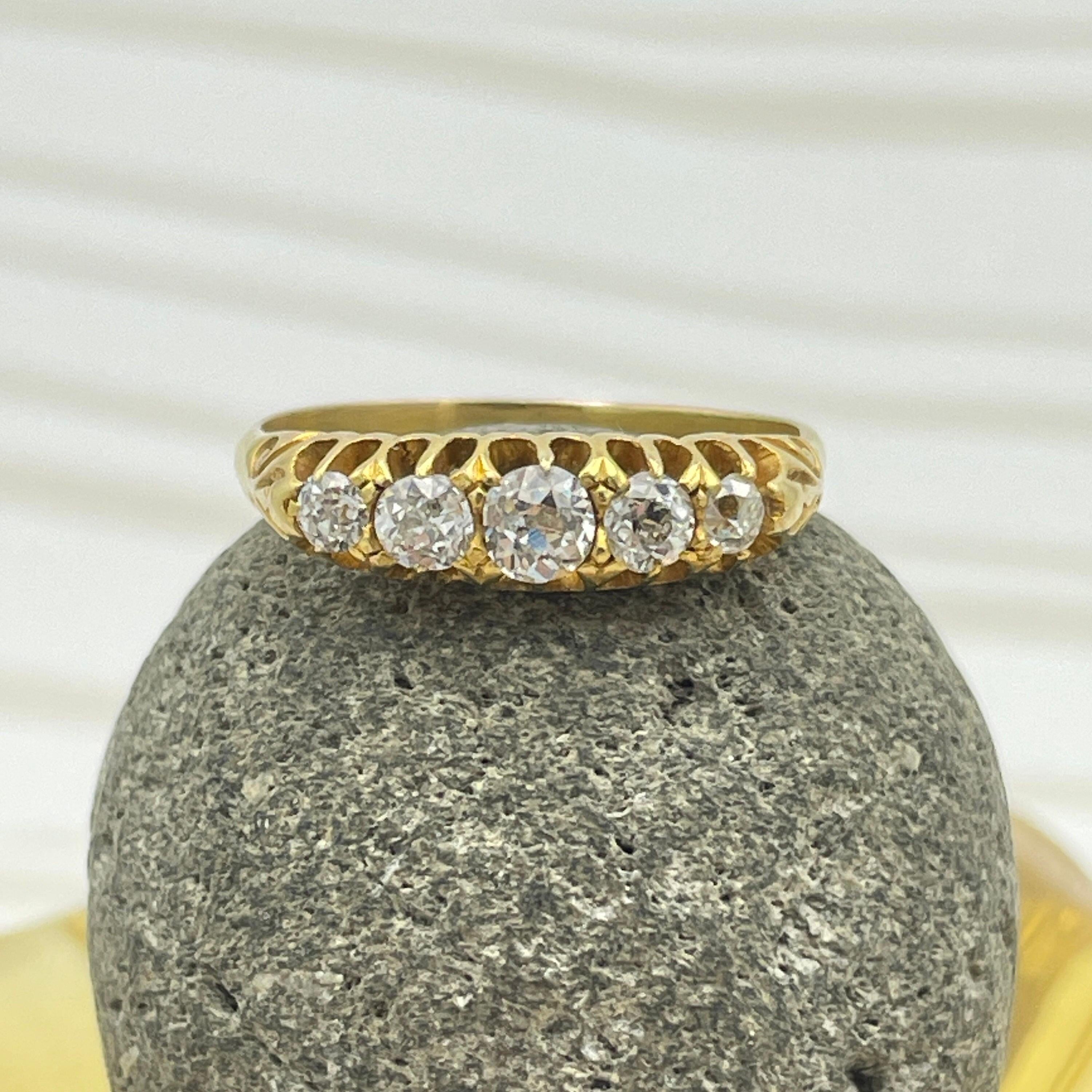 Victorian, 18ct Gold, Old Mine Cut Diamond, Five Stone Ring