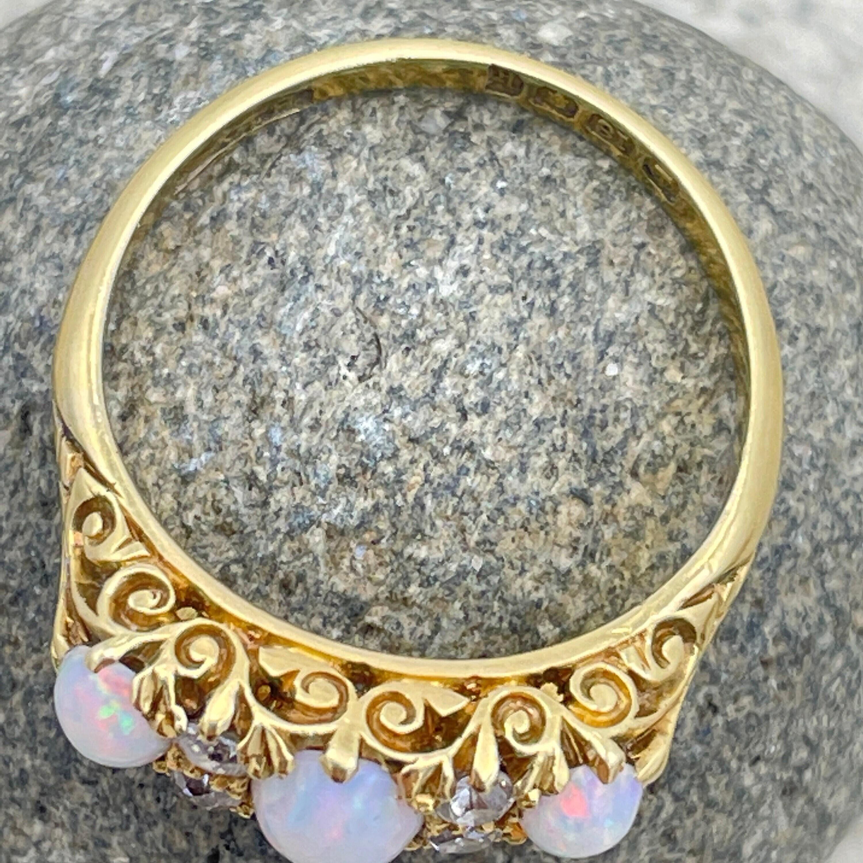 Edwardian, 18ct gold, opal & old cut diamond ring