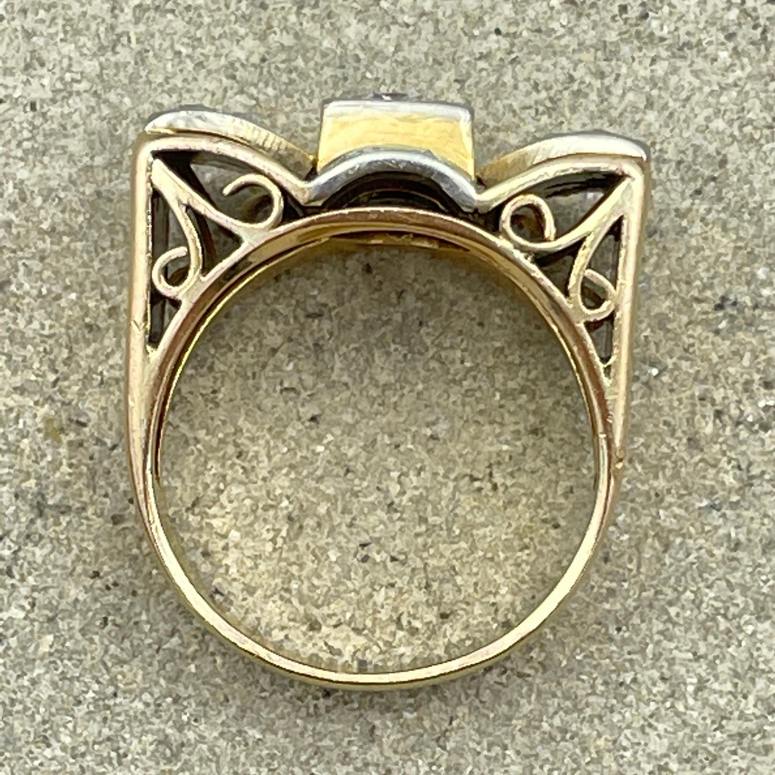 Retro, 18ct Gold & Platinum, Diamond Cocktail Tank Ring c1945