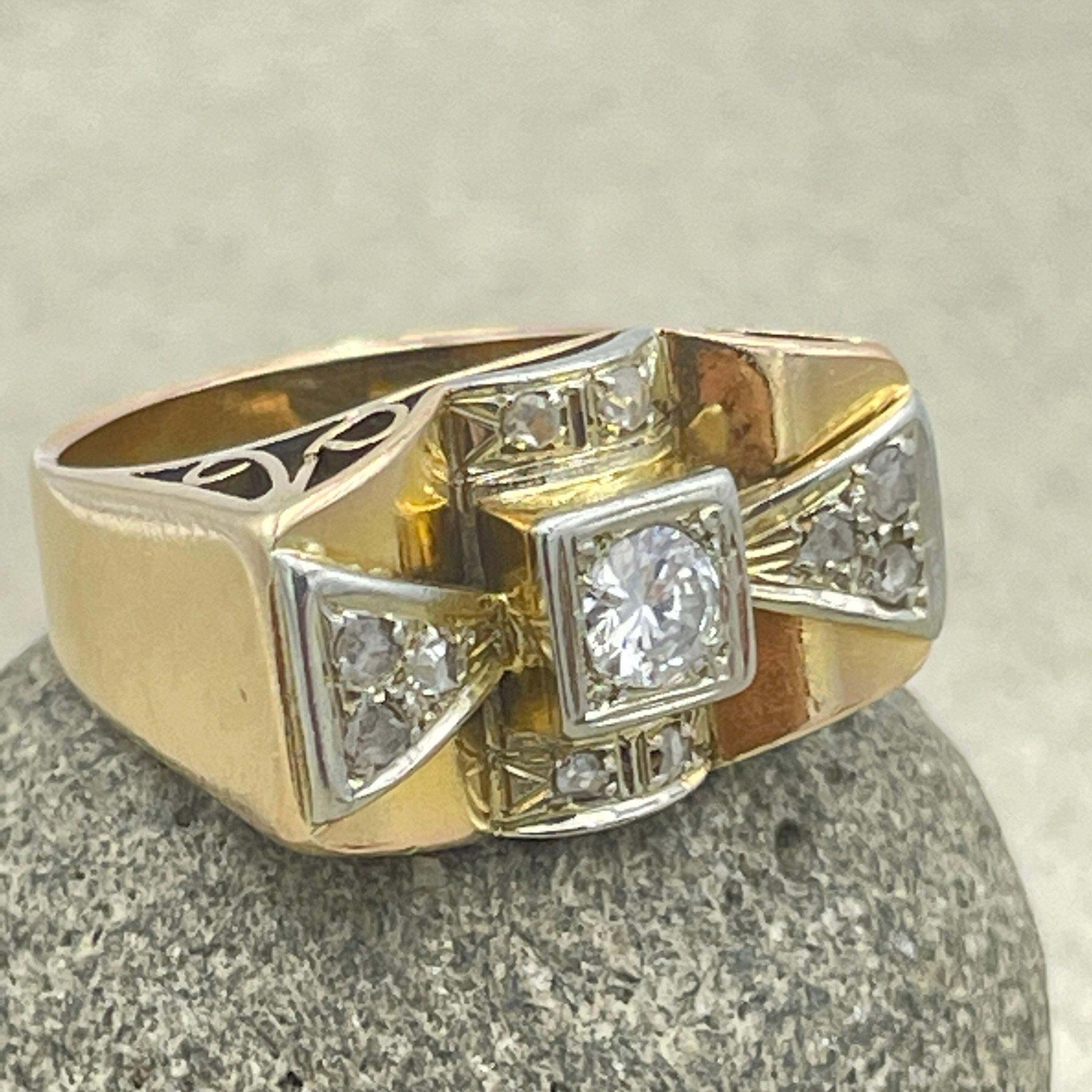 Retro, 18ct Gold & Platinum, Diamond Cocktail Tank Ring c1945