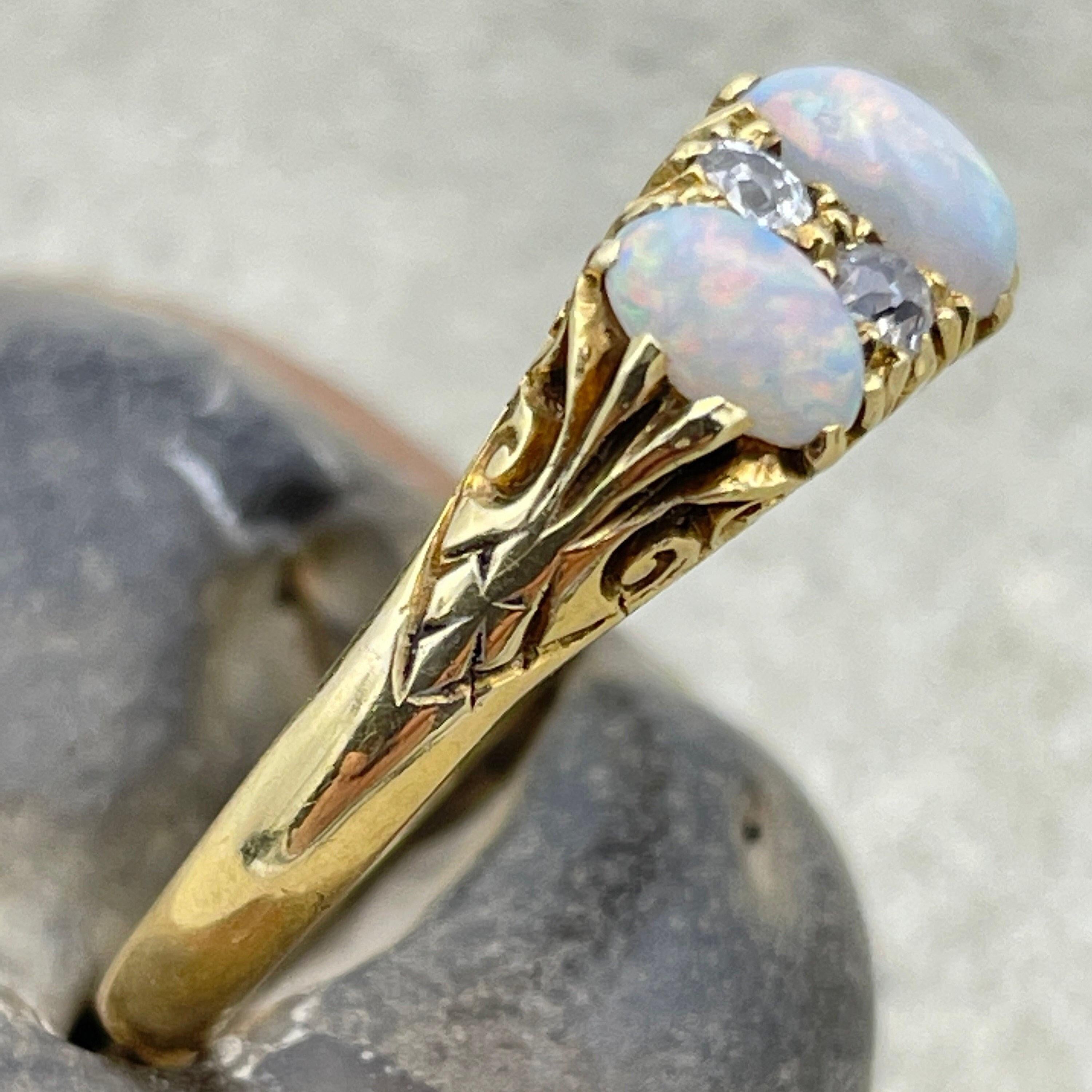 Edwardian, 18ct gold, opal & old cut diamond ring