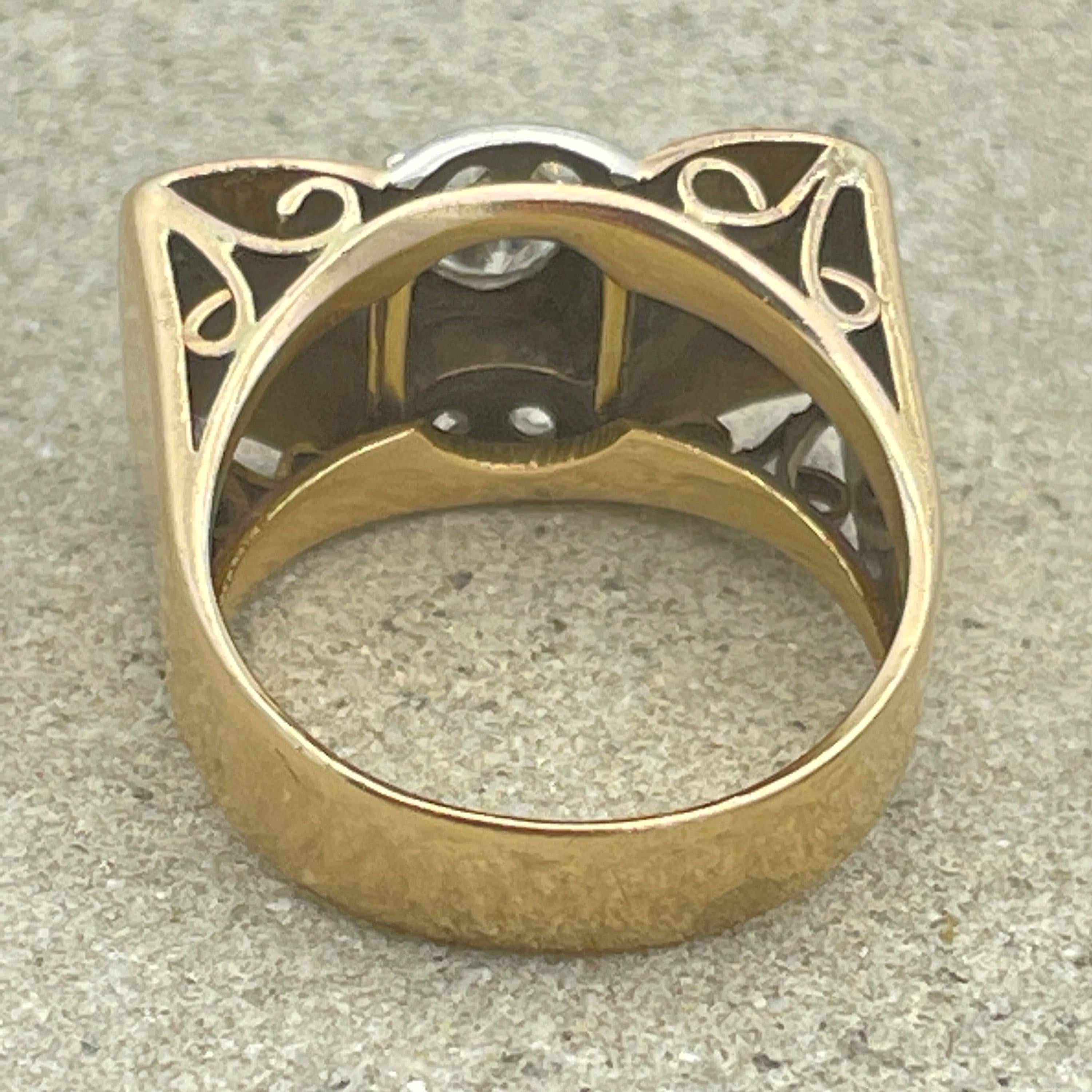 Retro, 18ct Gold & Platinum, Diamond Cocktail Tank Ring c1945