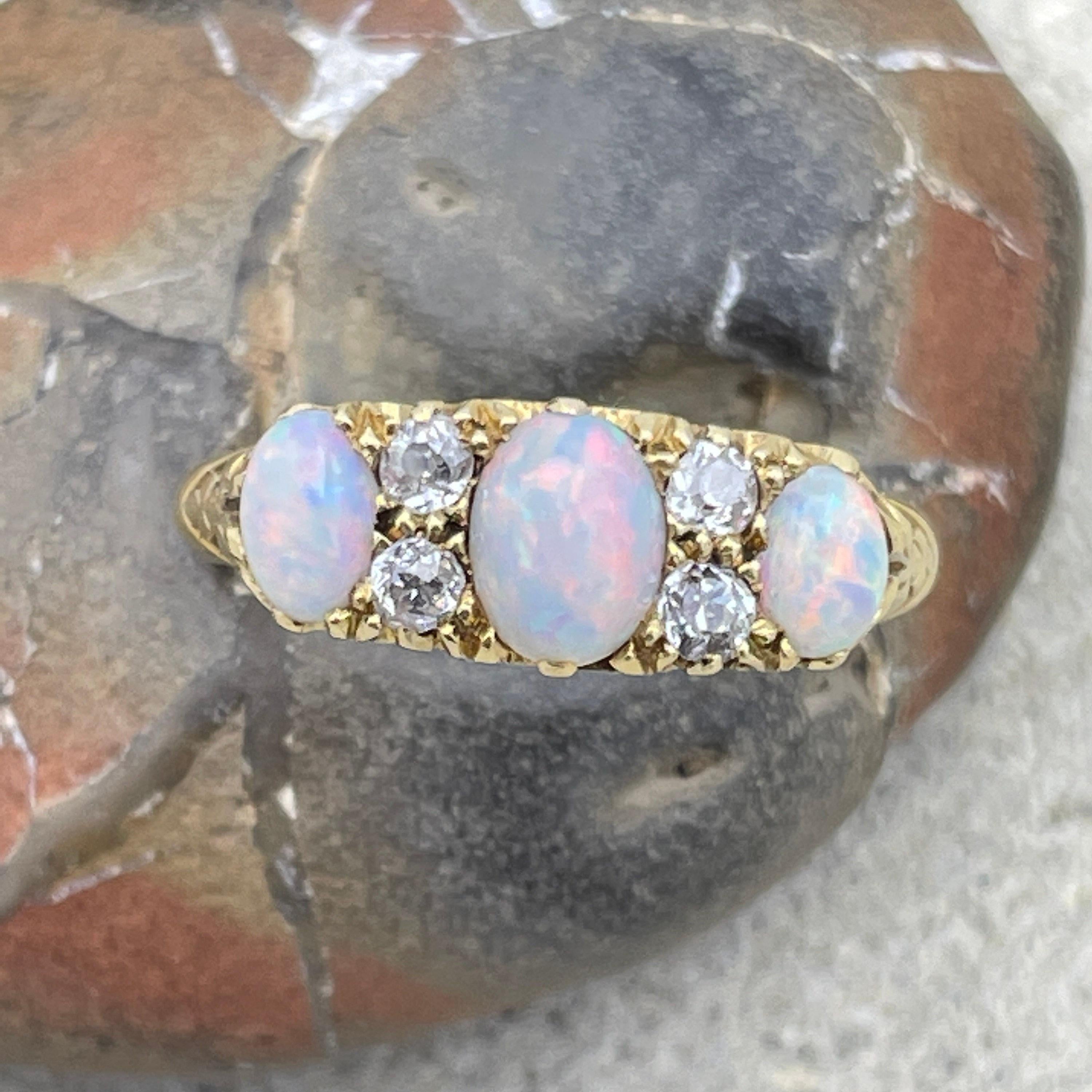 Edwardian, 18ct gold, opal & old cut diamond ring