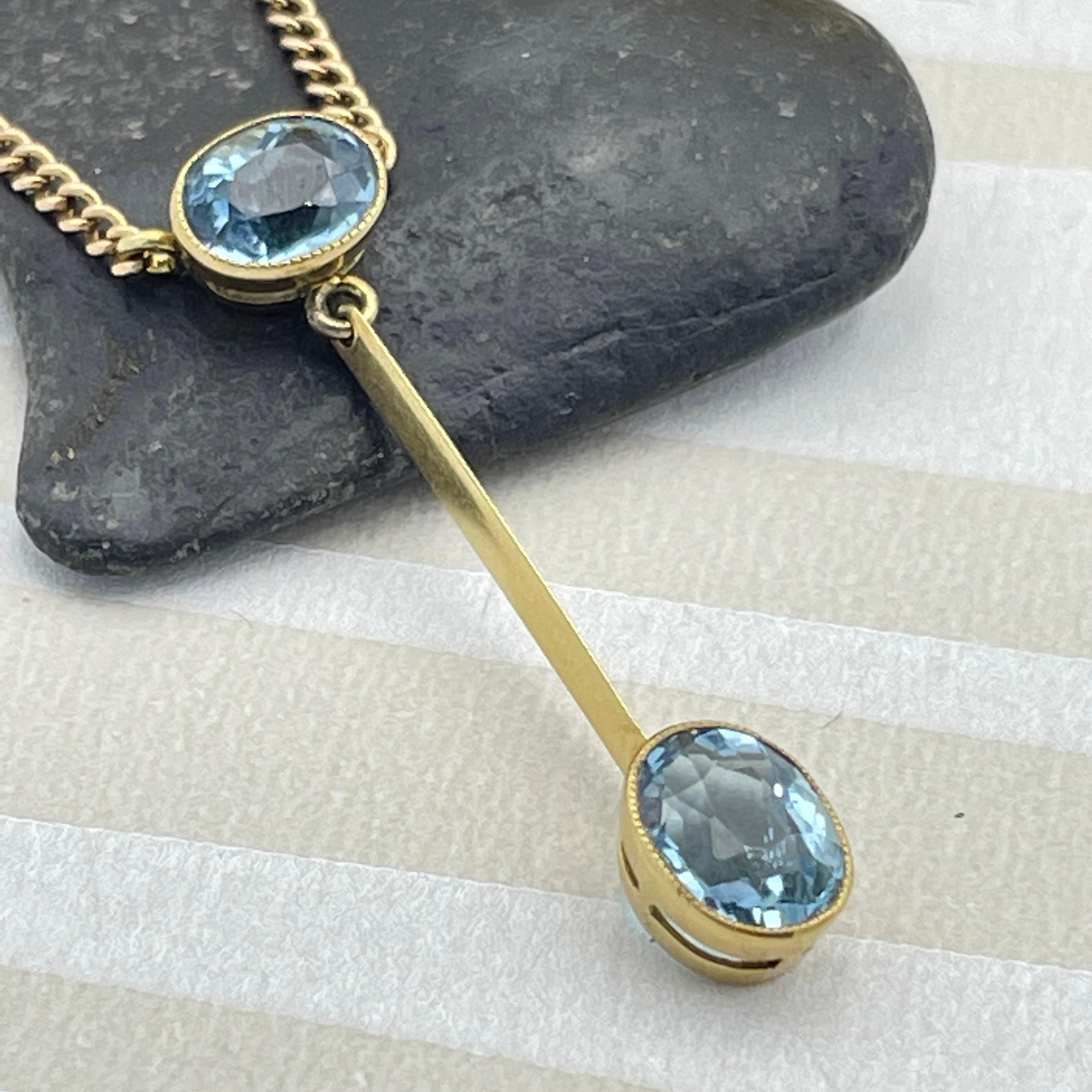 Art Deco, 15ct Gold, Aquamarine, Lavaliere Pendant Necklace, With 9ct Gold Chain