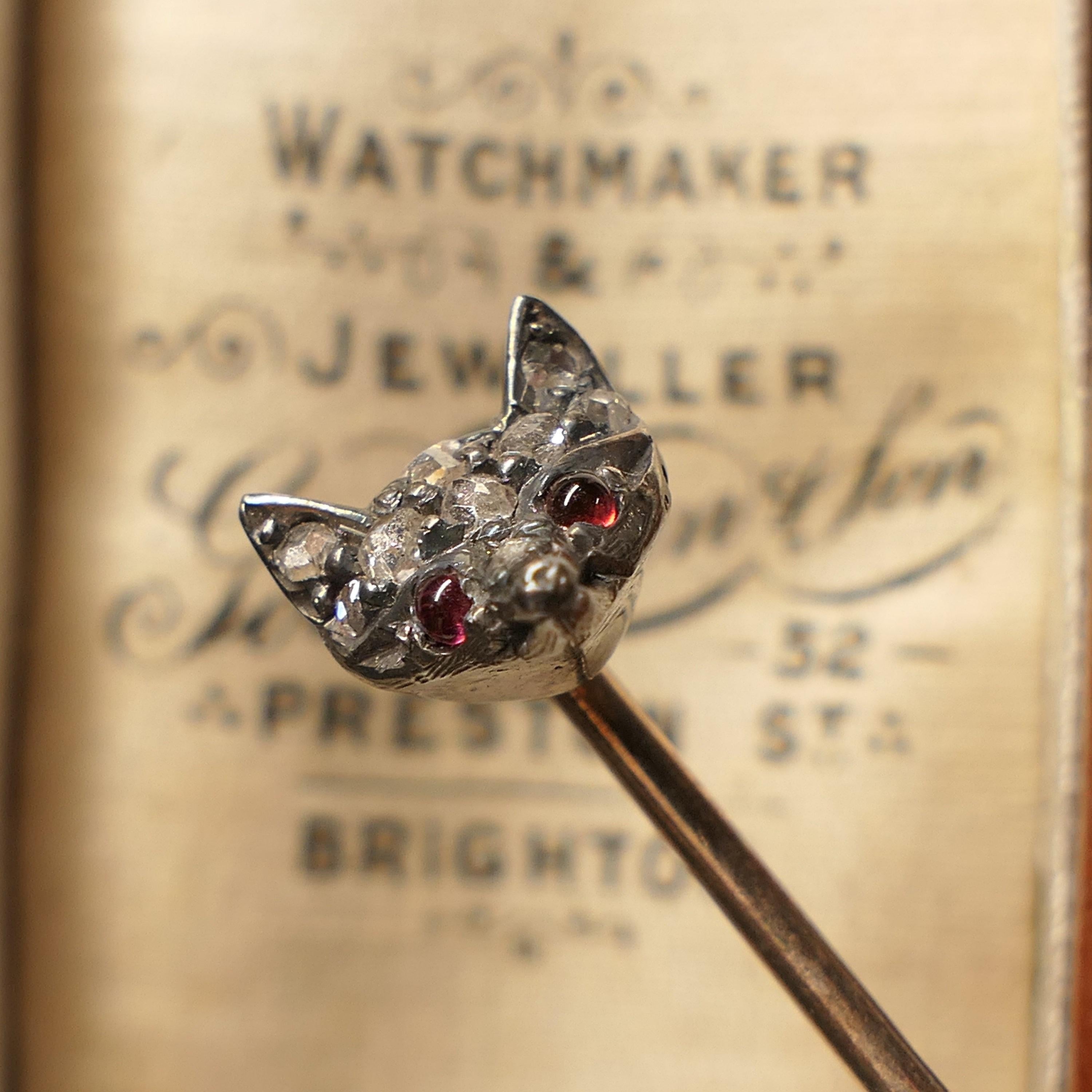 Victorian, Gold & Silver, Rose Cut Diamond, Fox Head Stick Pin