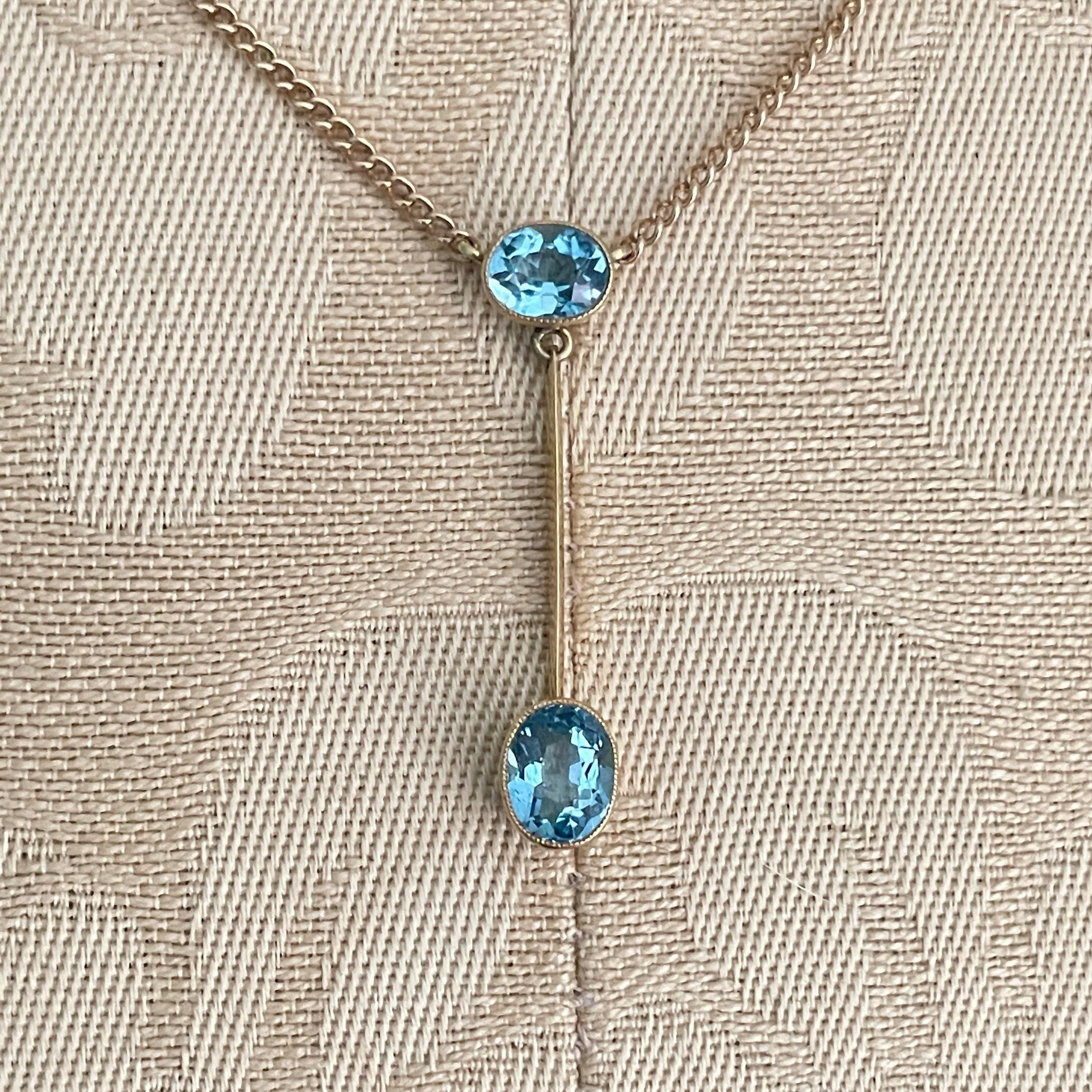 Art Deco, 15ct Gold, Aquamarine, Lavaliere Pendant Necklace, With 9ct Gold Chain