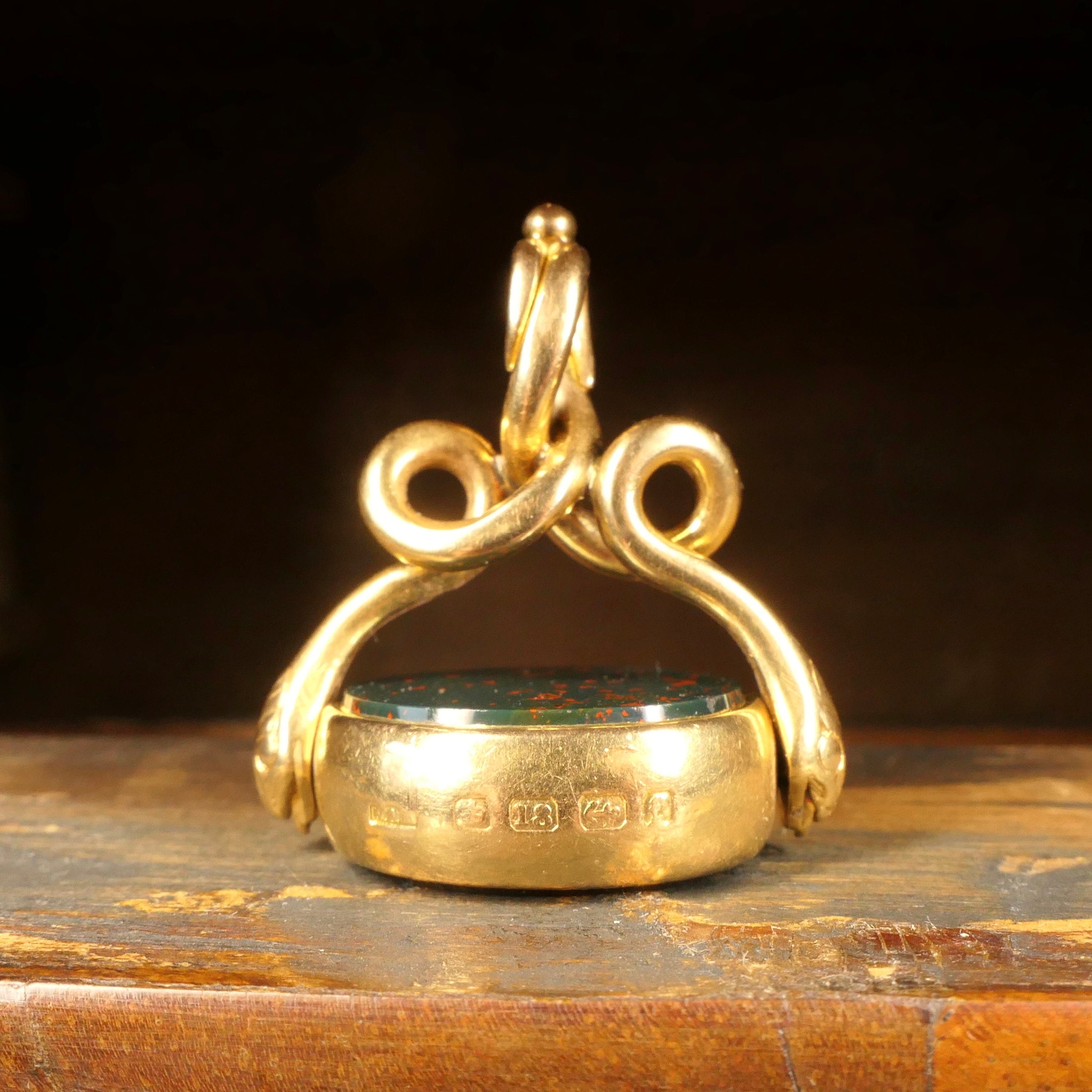 Victorian 18ct Gold, Double Snake, Swivel Fob, Pendant, By Manton & Mole, Hallmarked 1880