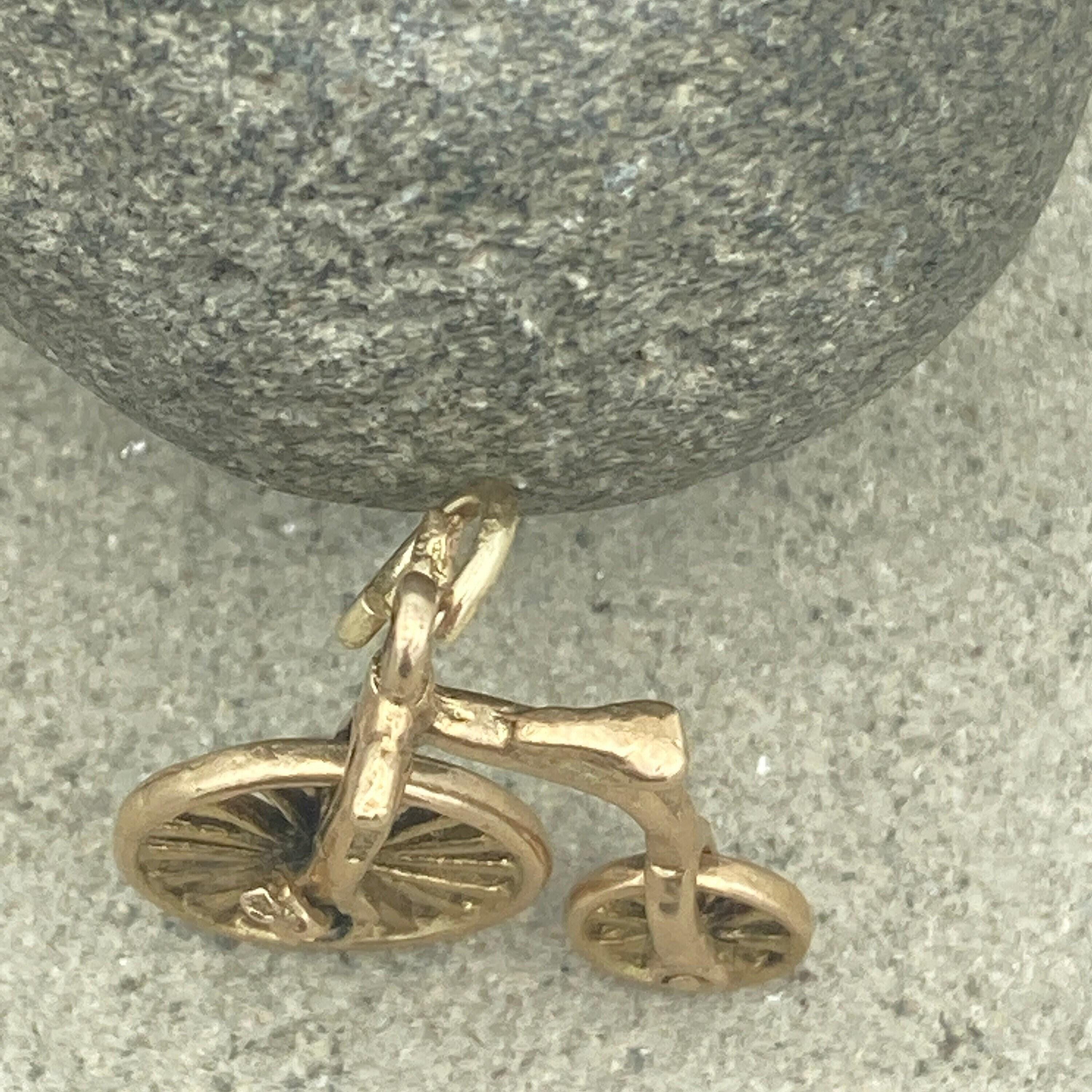 Vintage solid 9ct gold penny farthing bicycle charm / pendant hallmarked london 1963 9k gold 3d charm