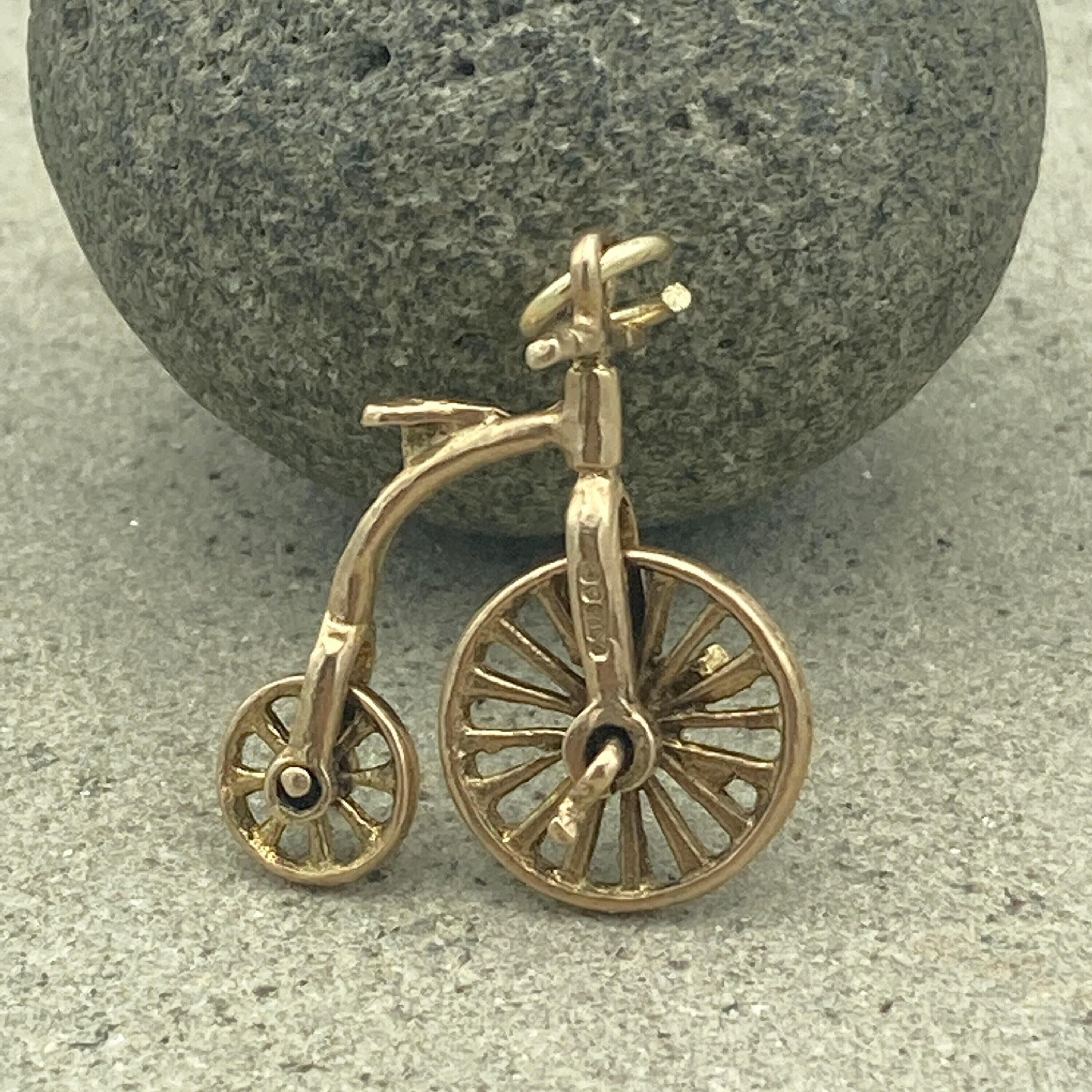 Vintage solid 9ct gold penny farthing bicycle charm / pendant hallmarked london 1963 9k gold 3d charm