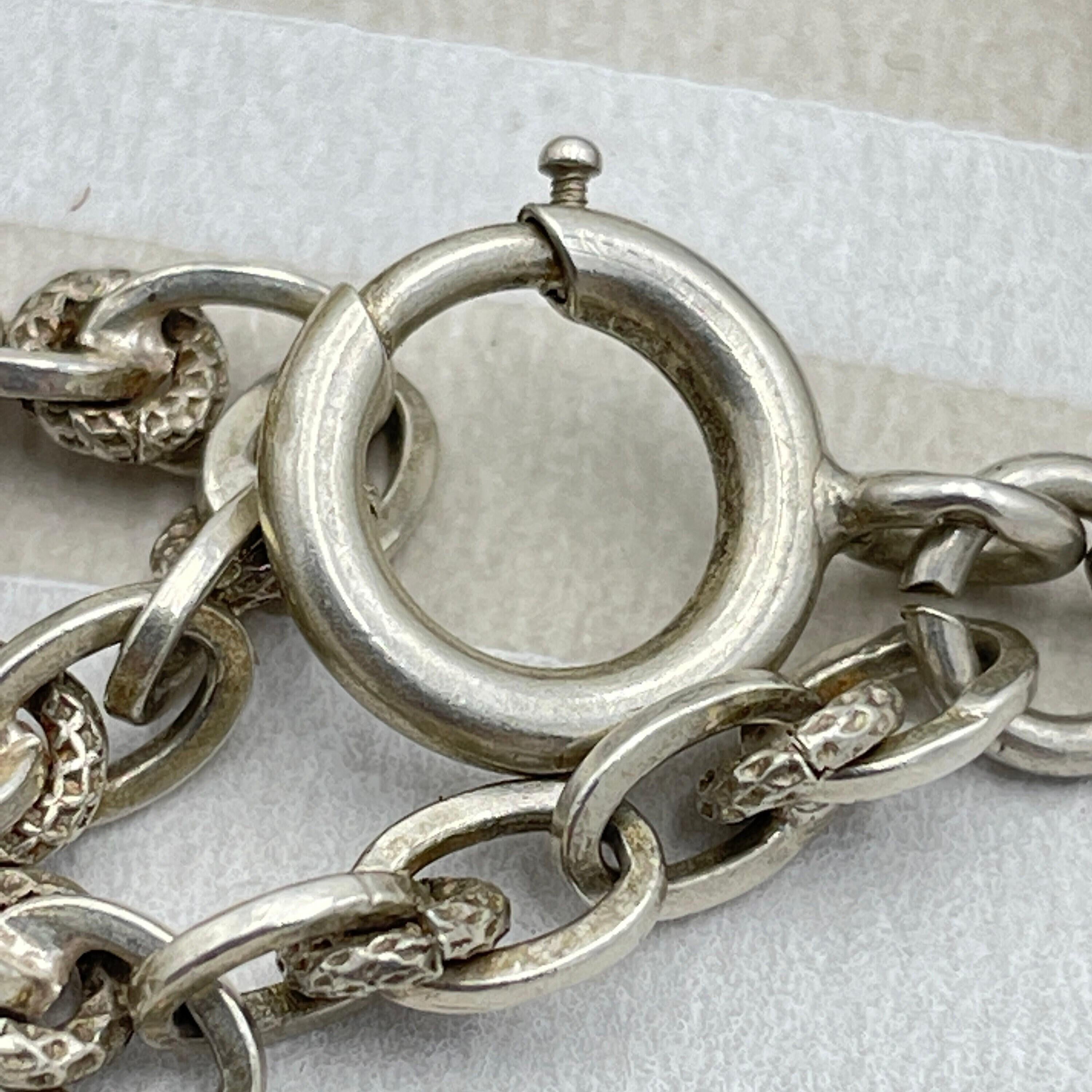 Antique silver fancy link chain from France, French top silver hallmarks