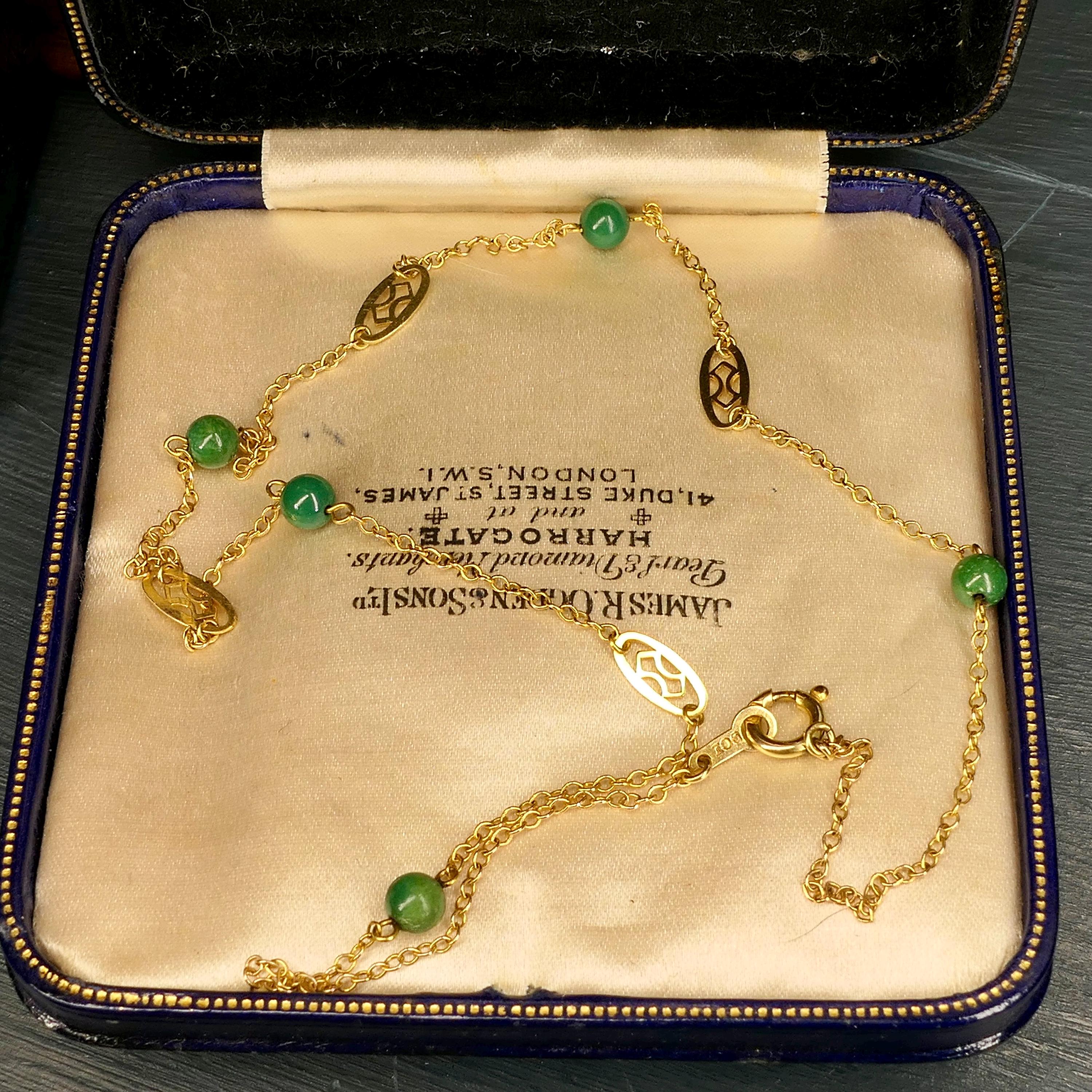 Art Deco, 9ct Gold & Turquoise, Fine Link Chain Necklace c1930s