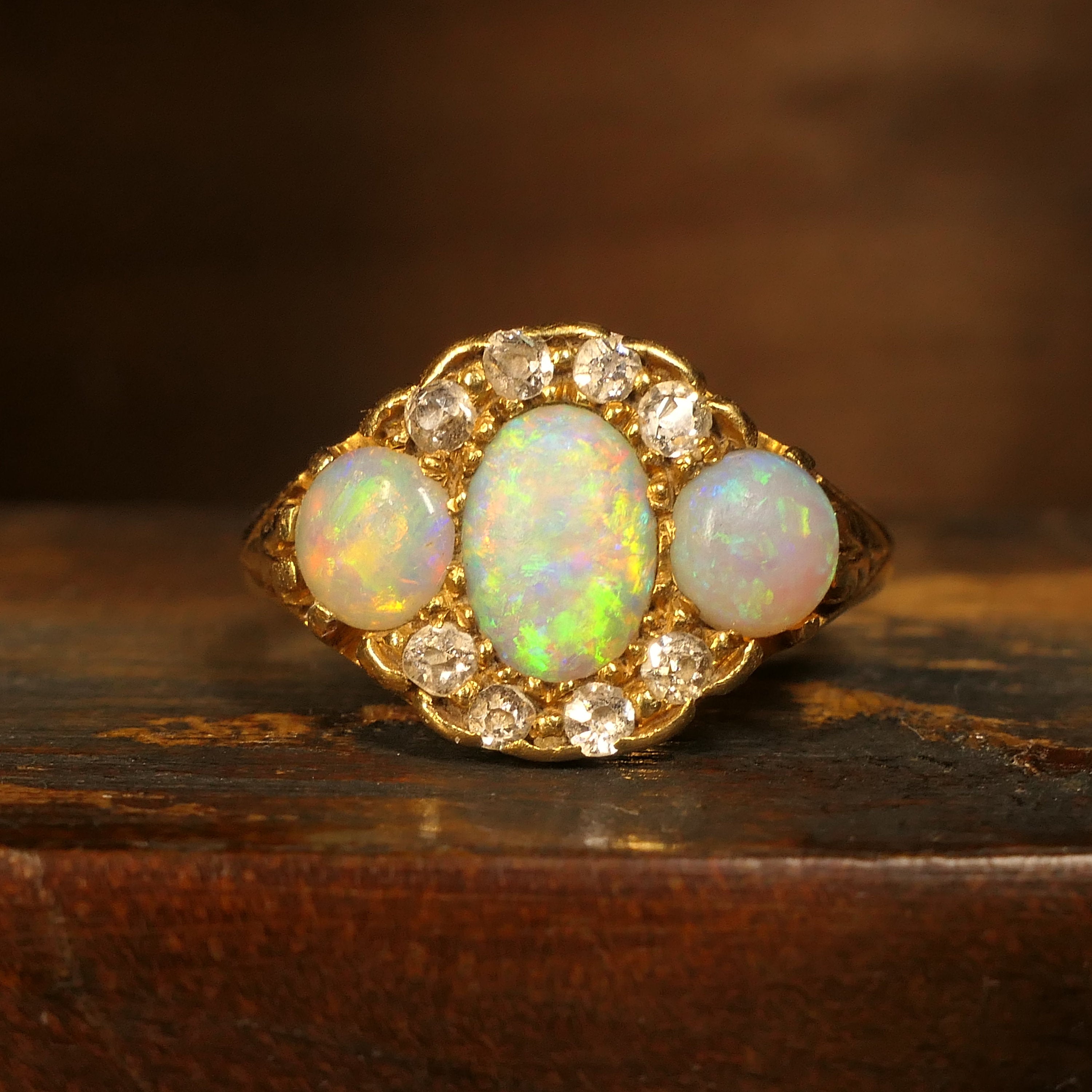 Antique, Opal & Old Cut Diamond Ring