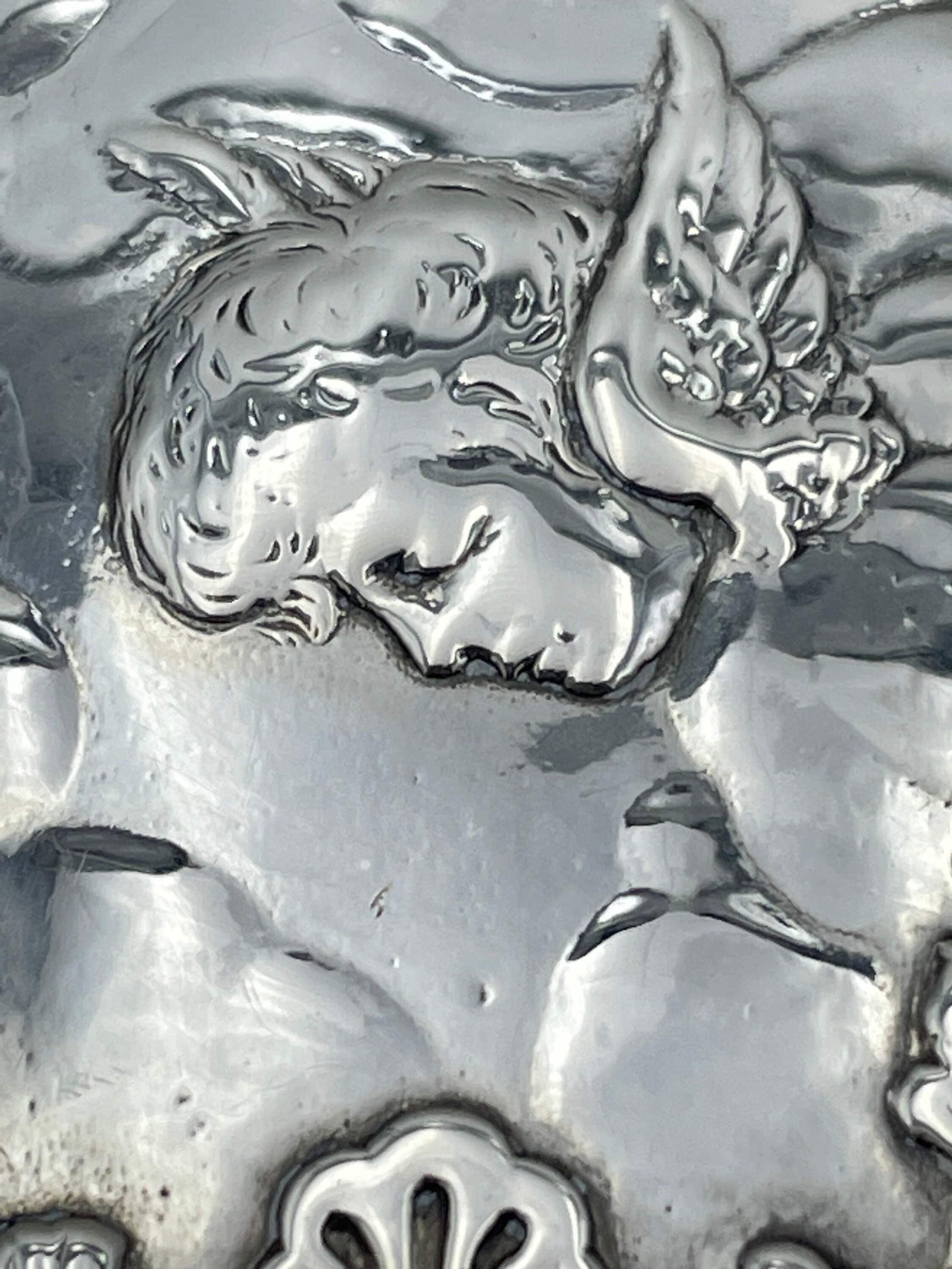 Victorian sterling silver cherub ring box, jewellery box, william comyns silver, hallmarked 1897