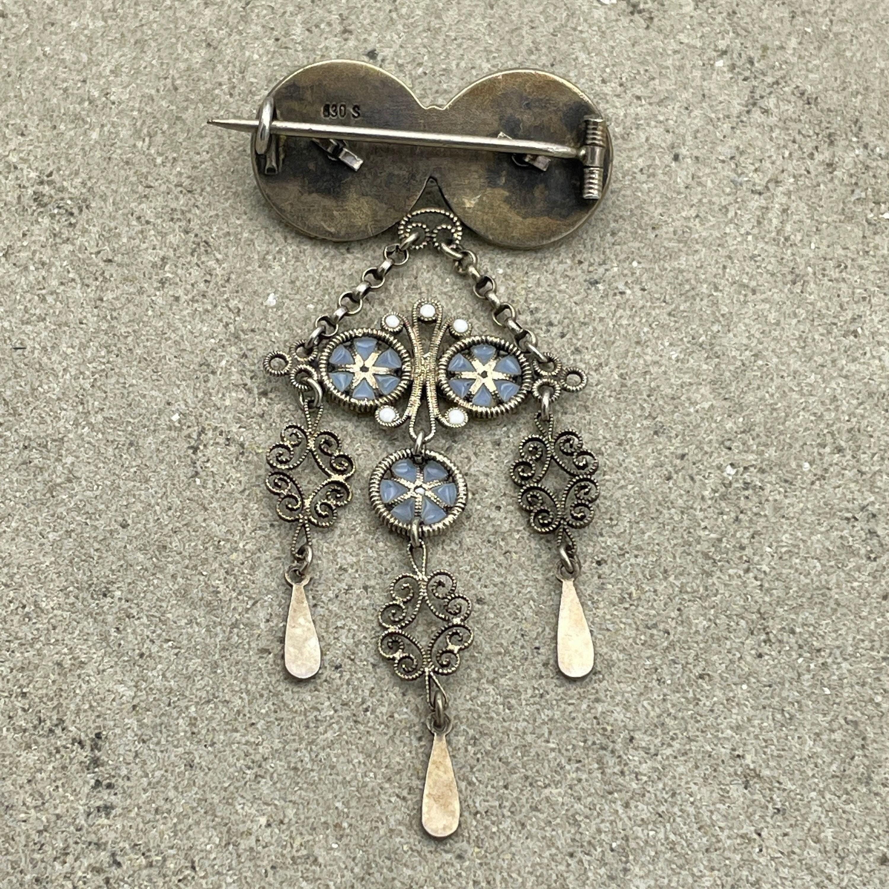 Antique norwegian enamel and filegree 830s silver brooch attributed to marius hammer art nouveau c1910s