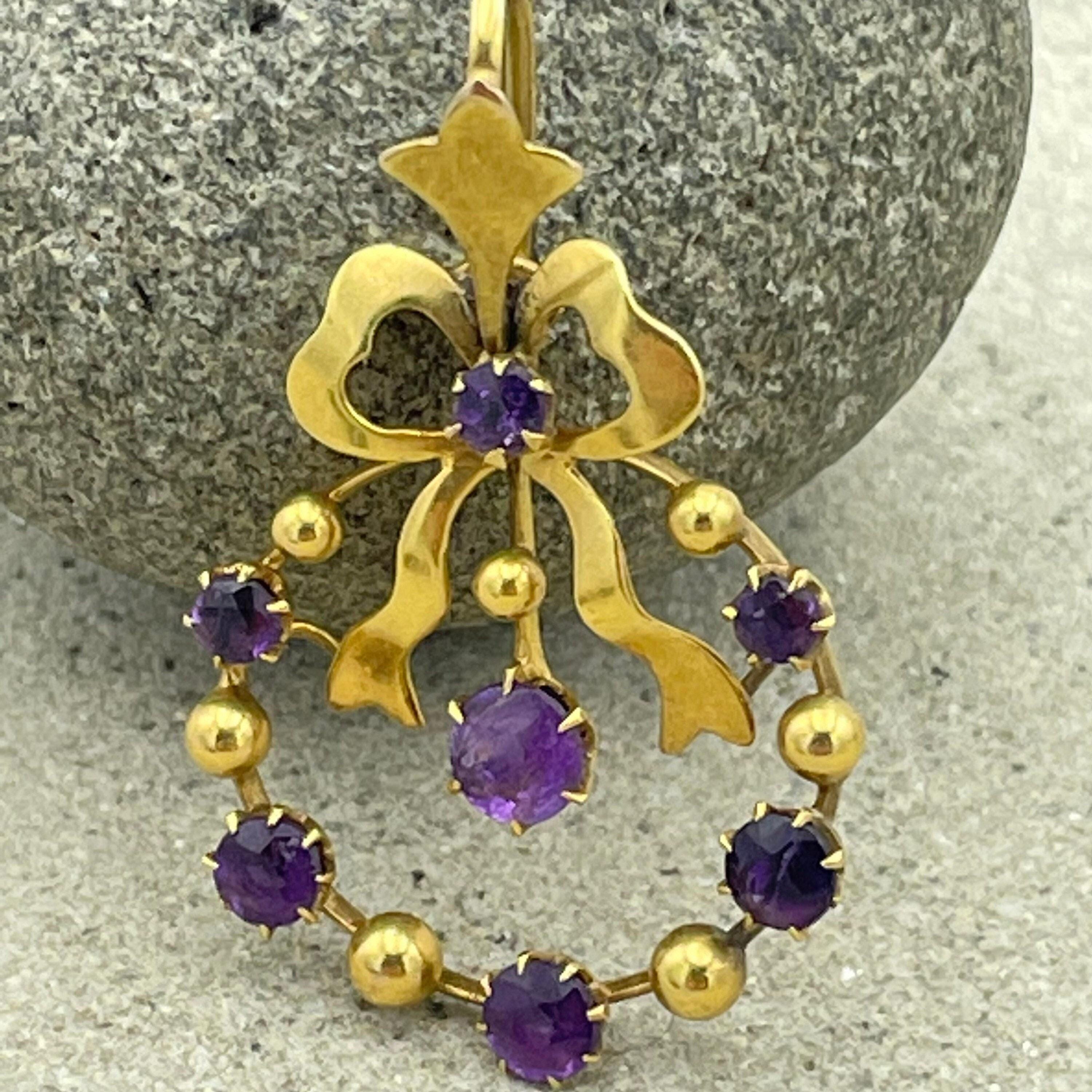 Victorian 15ct Gold, Amethyst Bow pendant