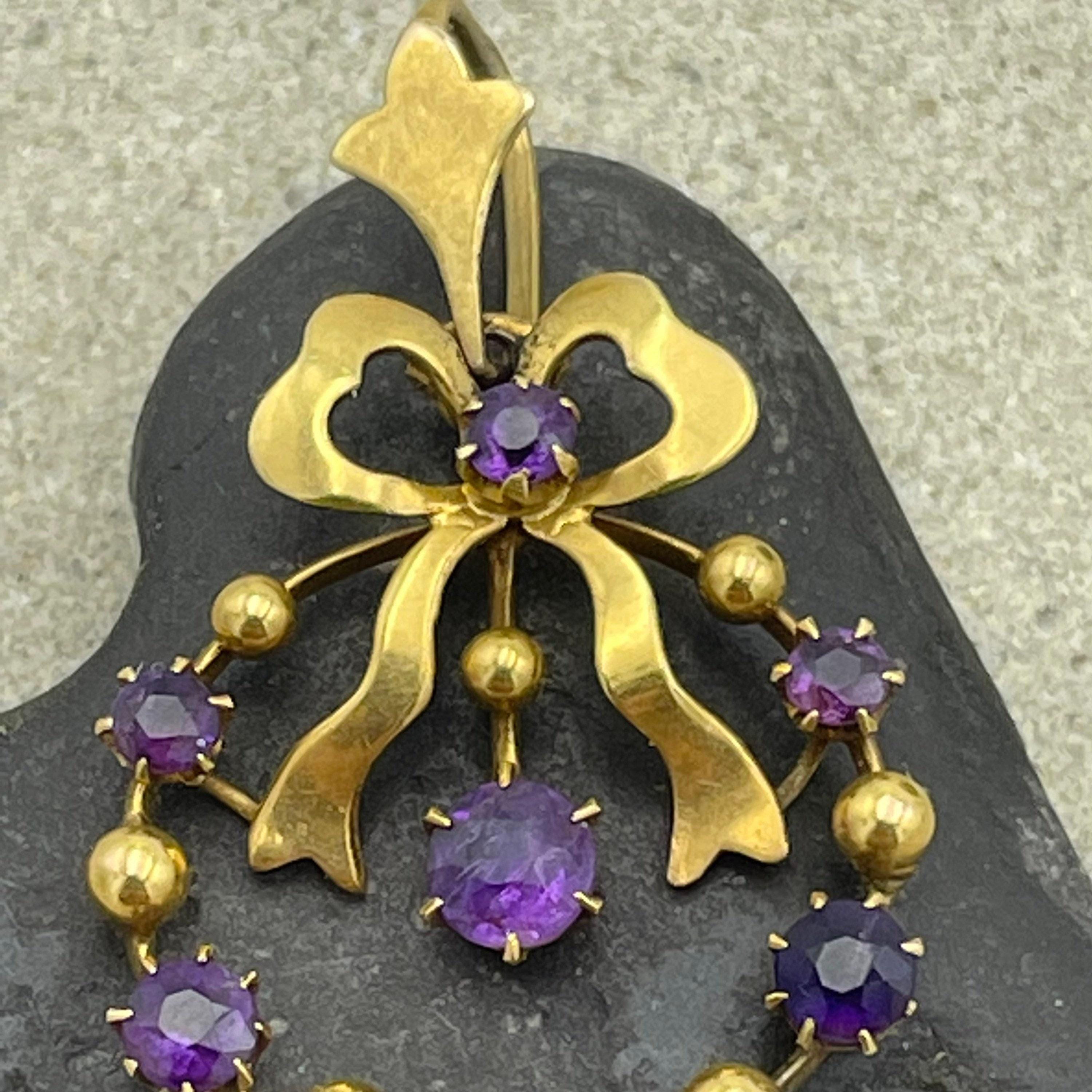 Victorian 15ct Gold, Amethyst Bow pendant