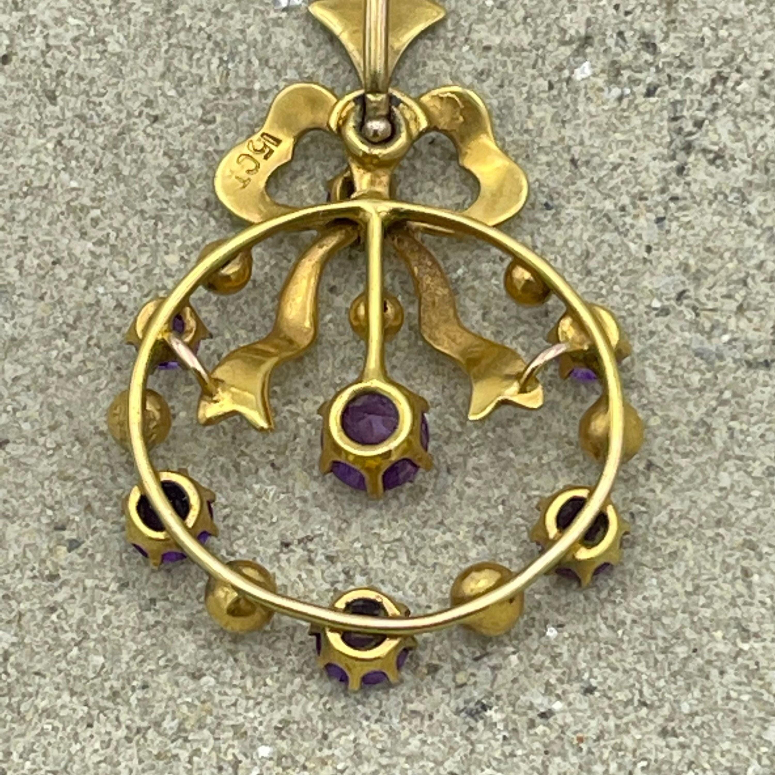 Victorian 15ct Gold, Amethyst Bow pendant