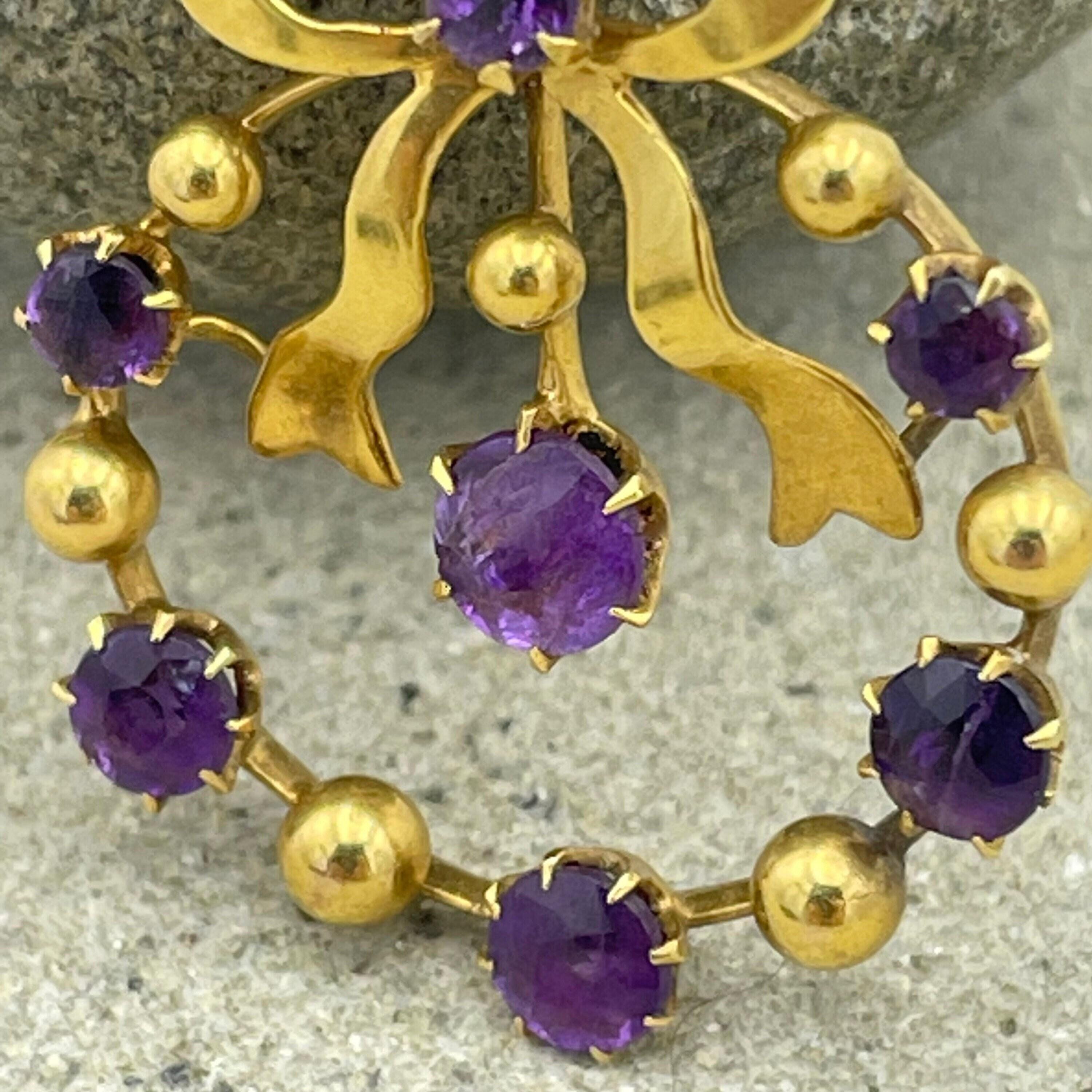 Victorian 15ct Gold, Amethyst Bow pendant