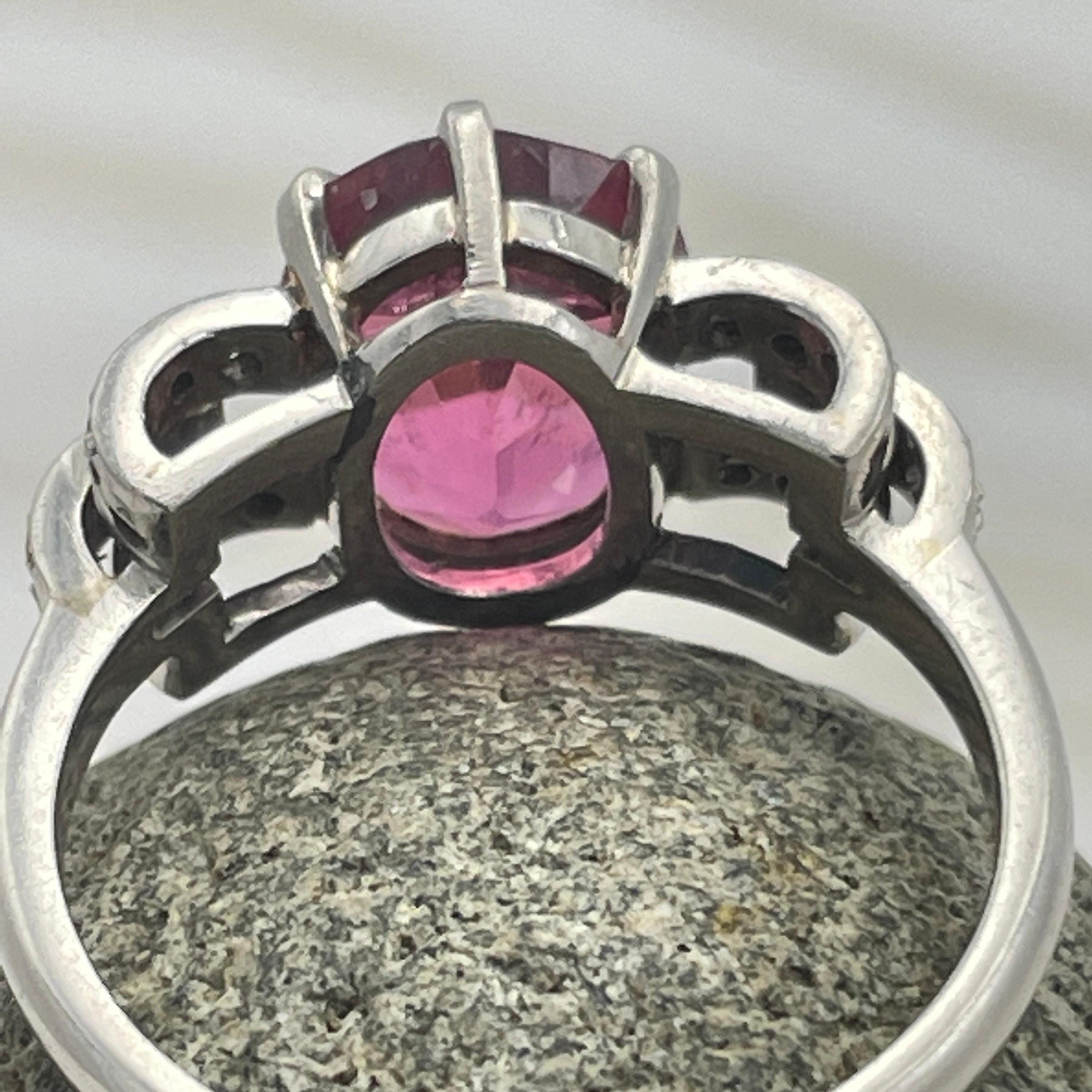 1930's Art Deco, Palladium, Rubellite Tourmaline & Diamond Dress Ring