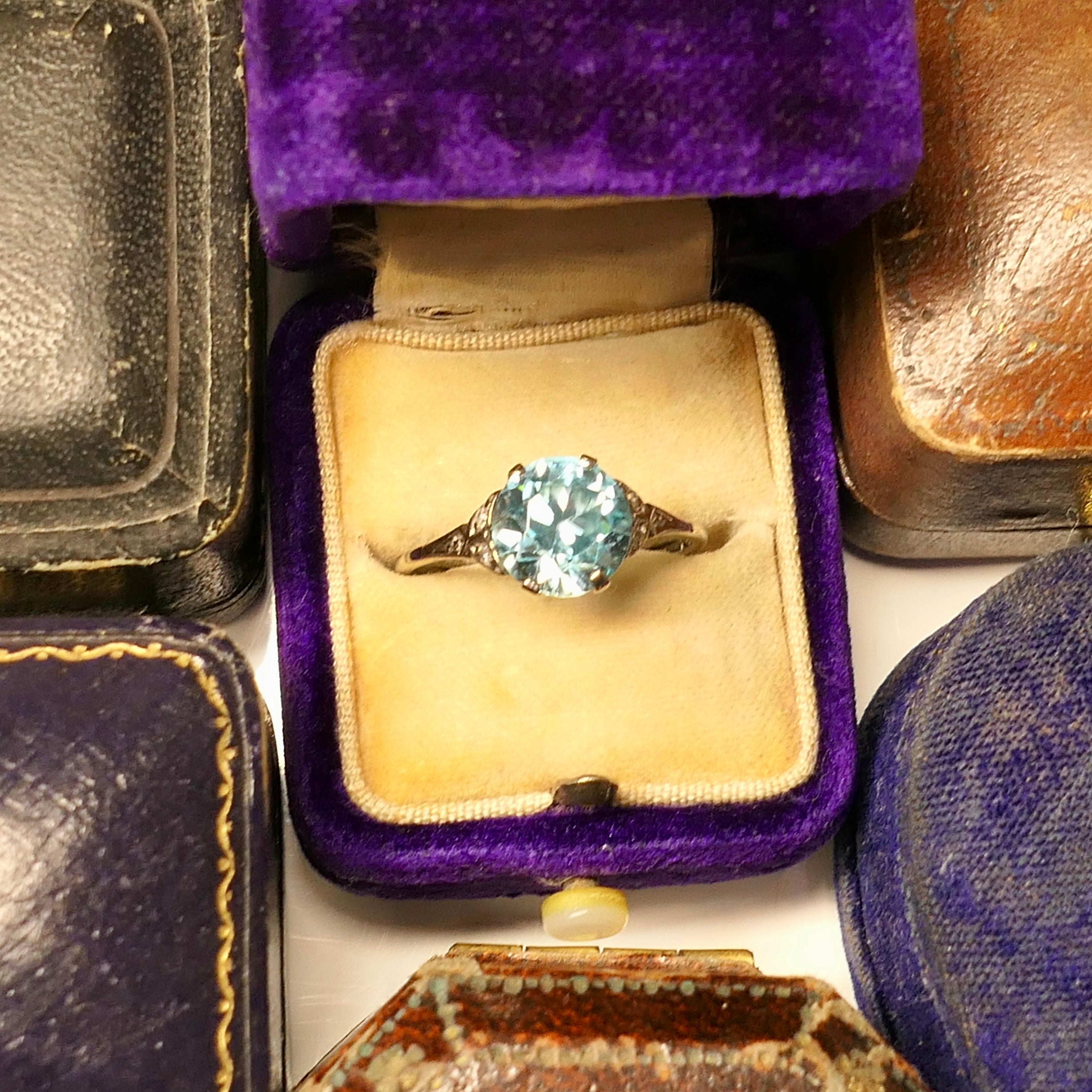 Original Art Deco, Blue Zircon, Solitaire Ring, With Diamond Set Shoulders, c1930s