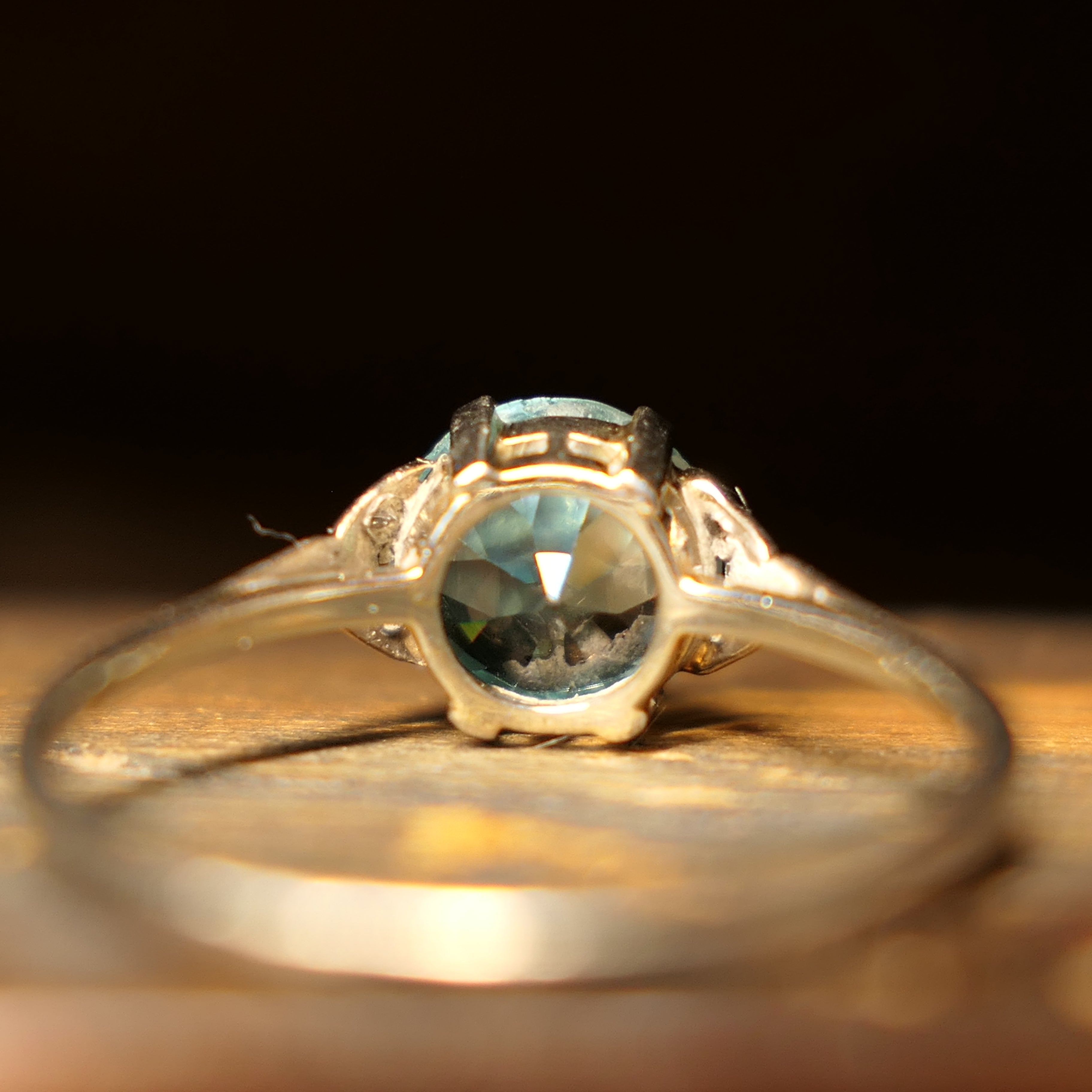 Original Art Deco, Blue Zircon, Solitaire Ring, With Diamond Set Shoulders, c1930s