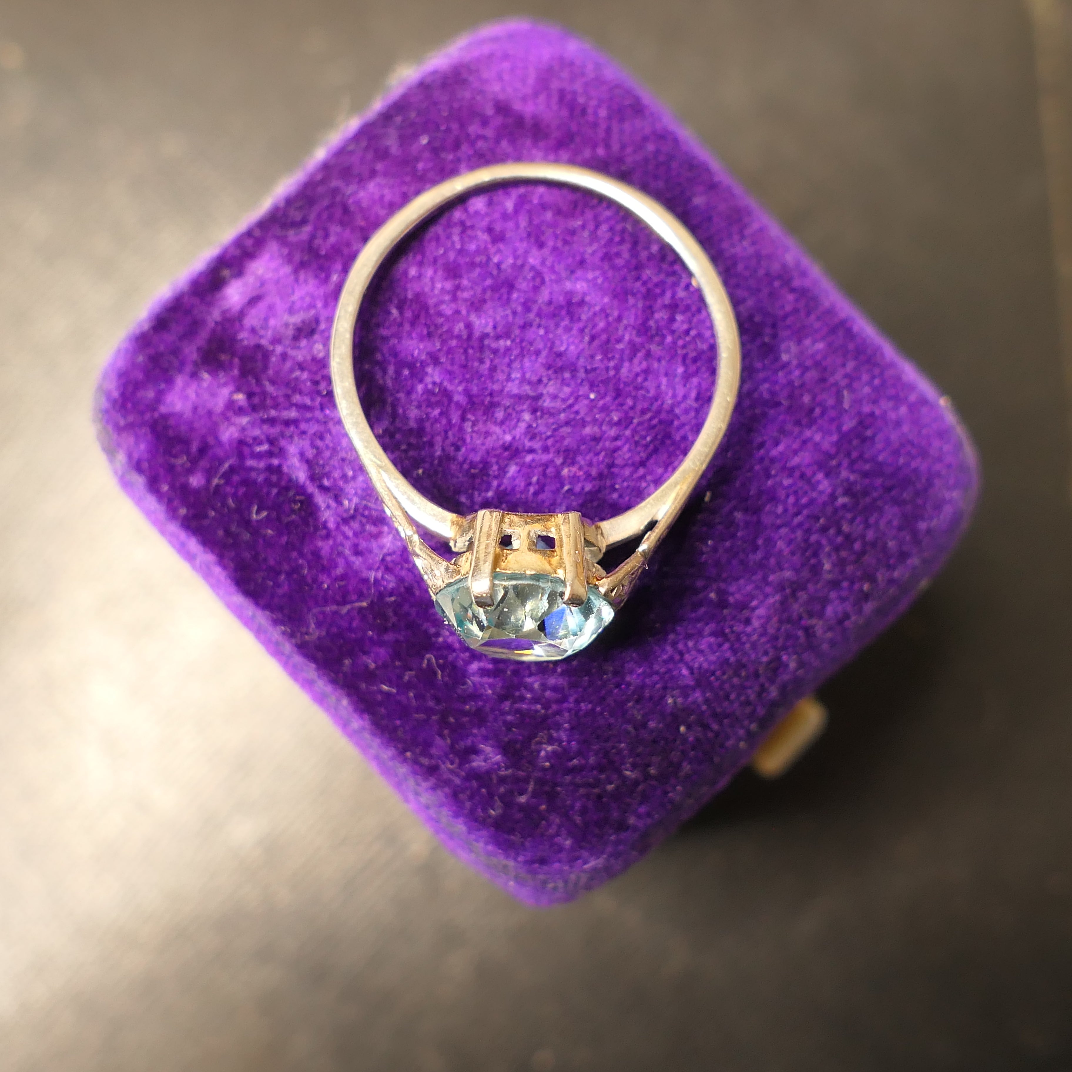 Original Art Deco, Blue Zircon, Solitaire Ring, With Diamond Set Shoulders, c1930s