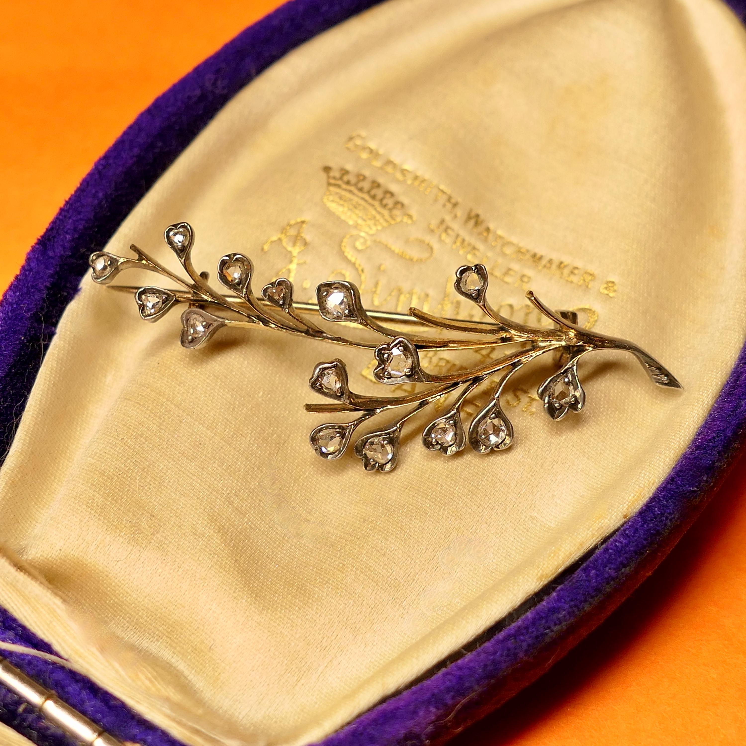 Victorian, Gold & Silver Rose Cut Diamond, Floral Spray Brooch