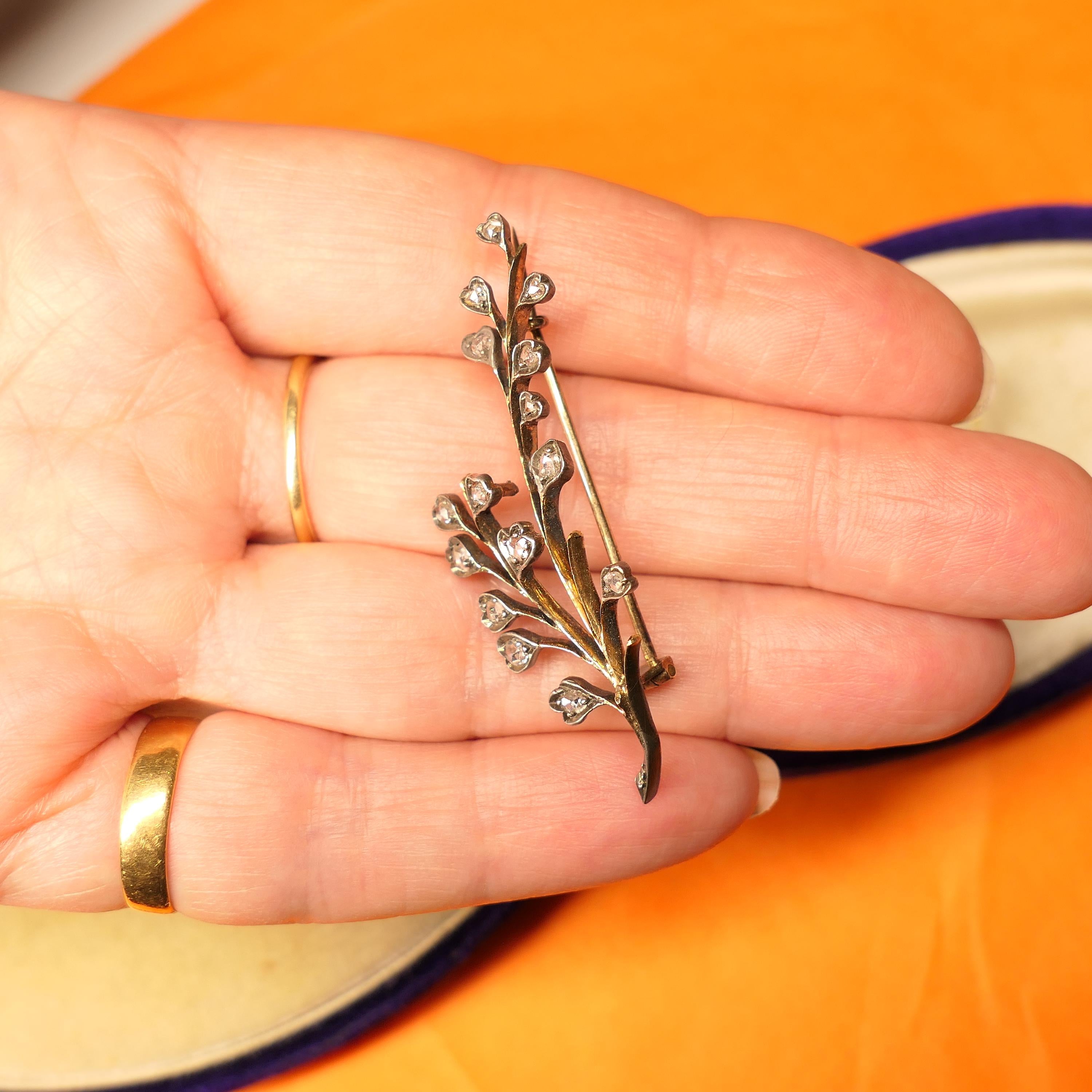 Victorian, Gold & Silver Rose Cut Diamond, Floral Spray Brooch