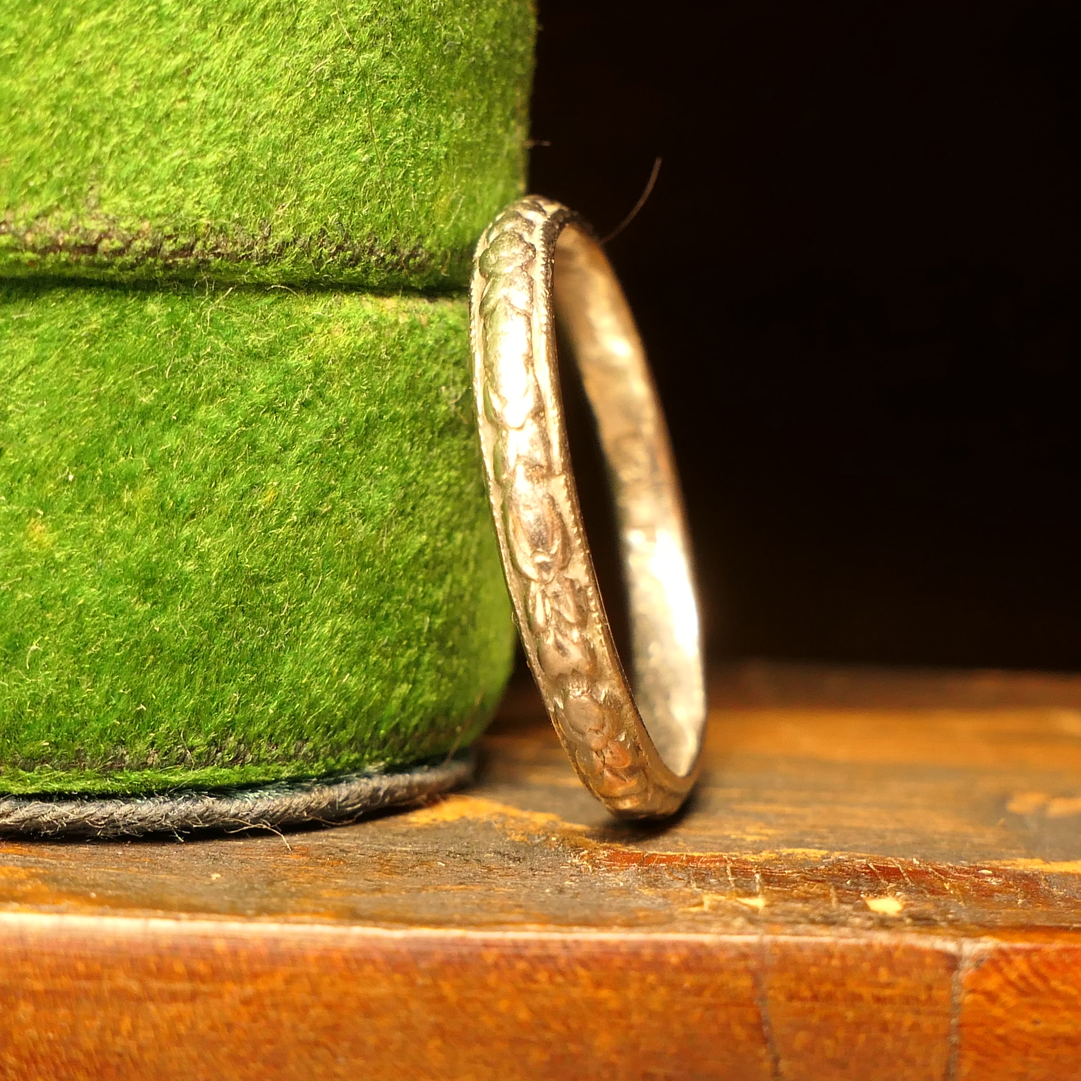 Vintage Platinum Embossed, Orange Blossom, Wedding Band Ring