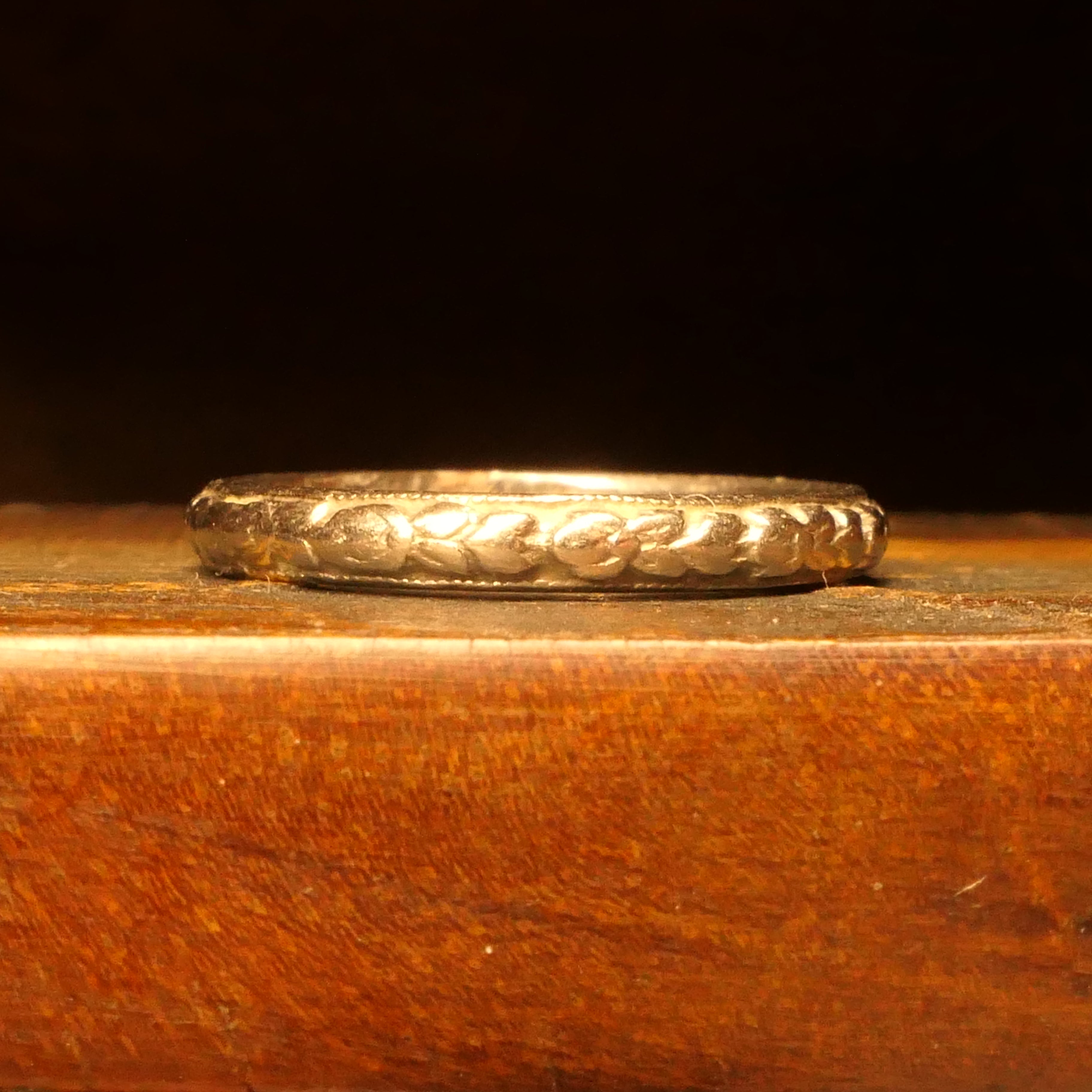 Vintage Platinum Embossed, Orange Blossom, Wedding Band Ring