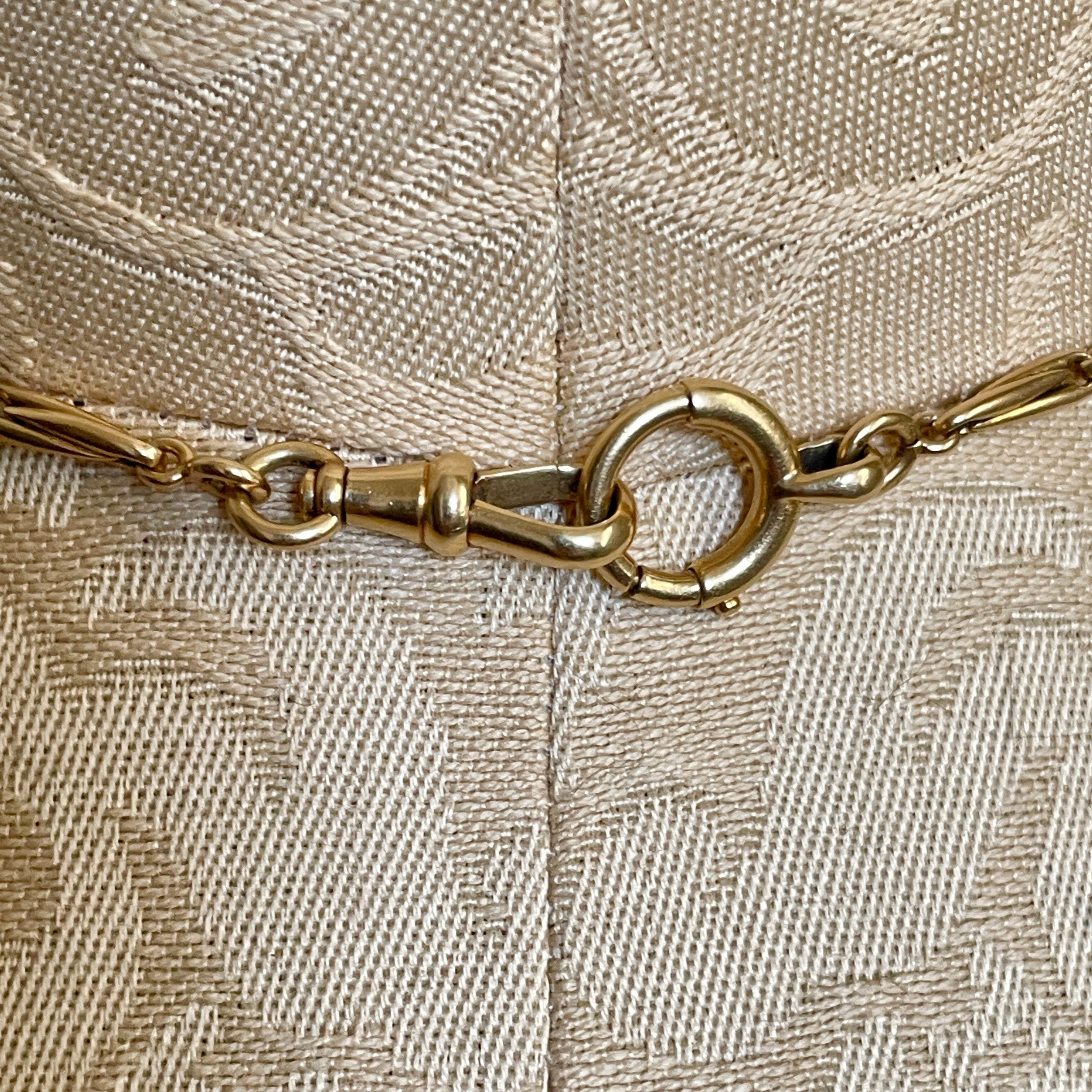 Antique, French, 18ct Gold Watch Chain, dog clip and bolt ring clasp, c1900