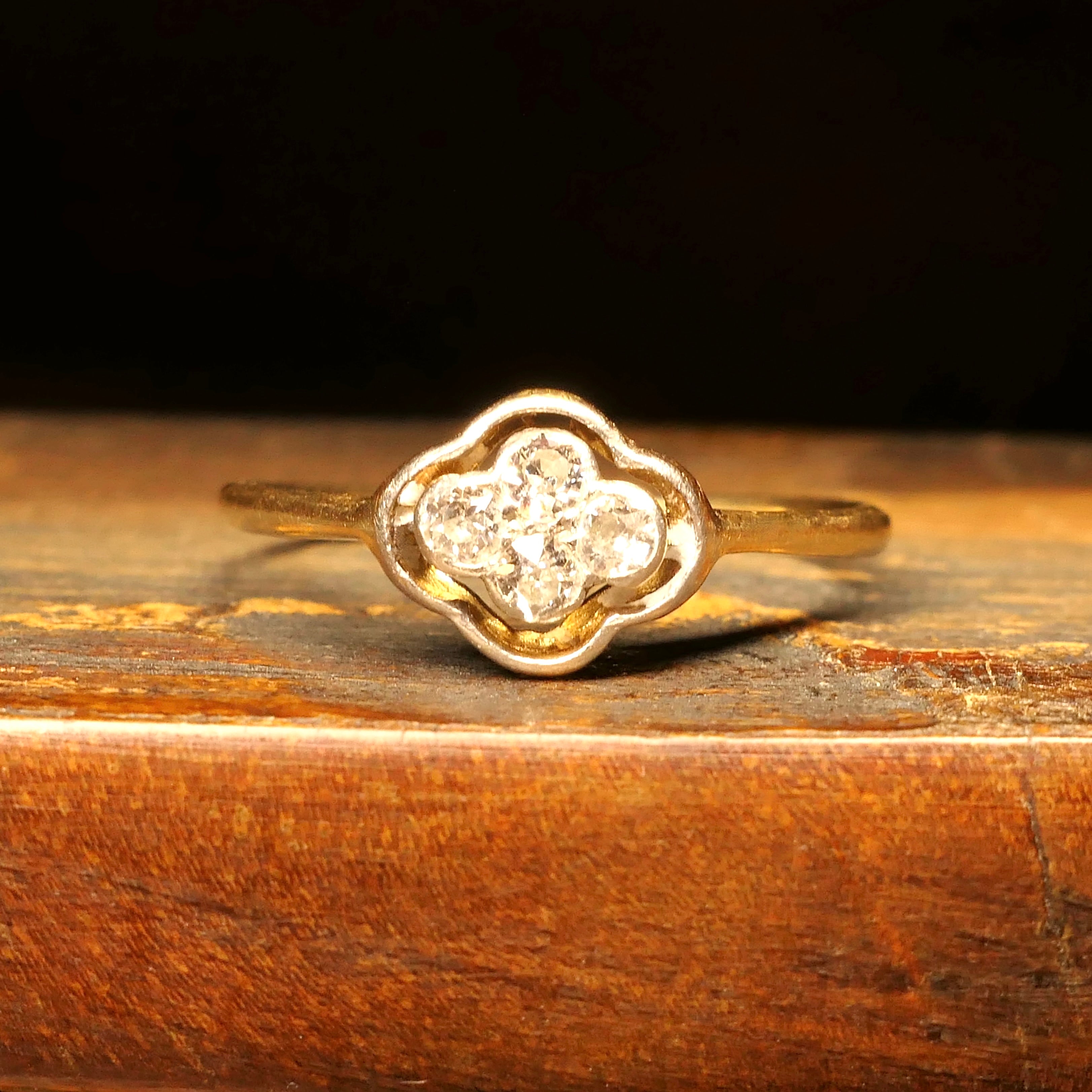 Antique, 18ct Gold & Platinum, Old Cut Diamond Ring