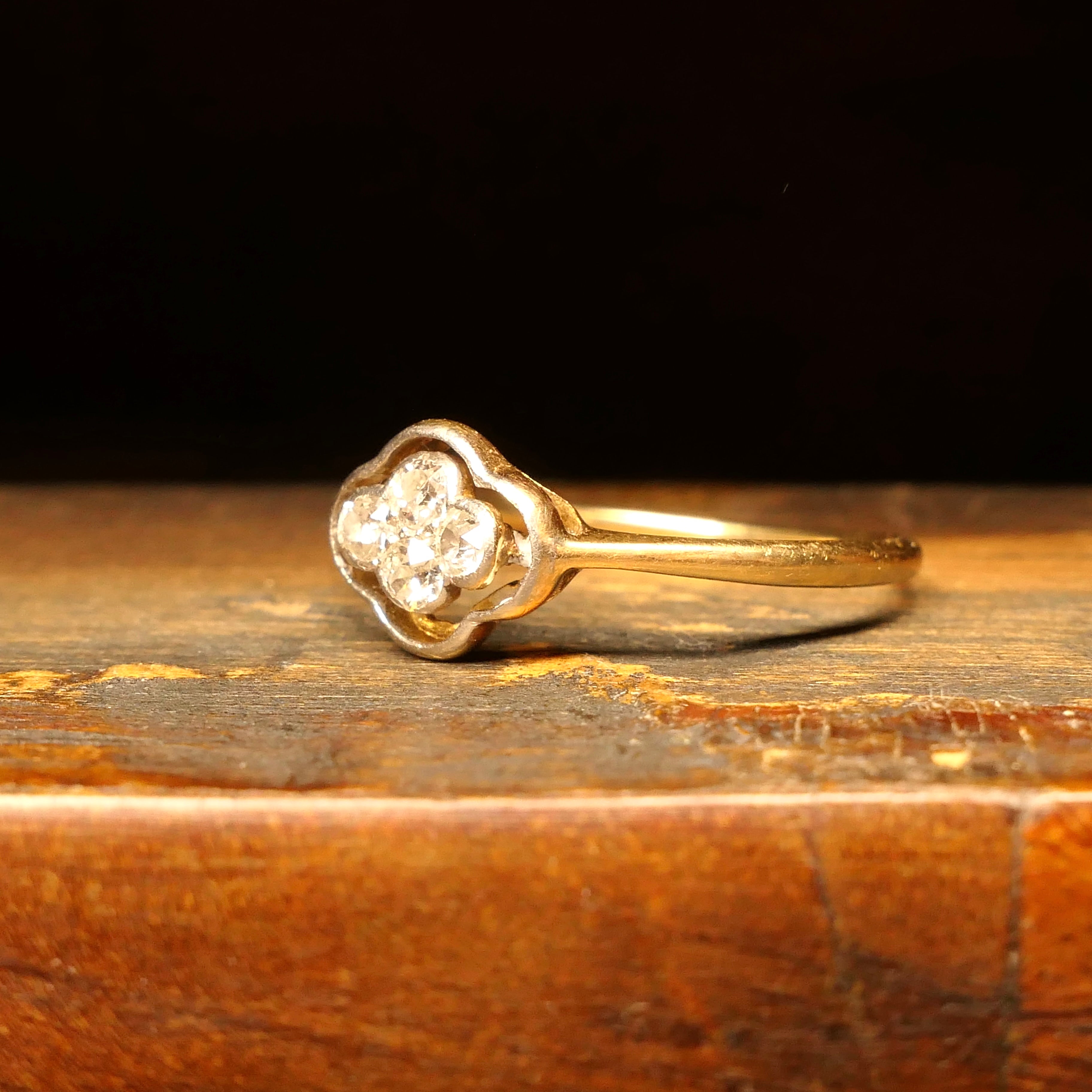 Antique, 18ct Gold & Platinum, Old Cut Diamond Ring