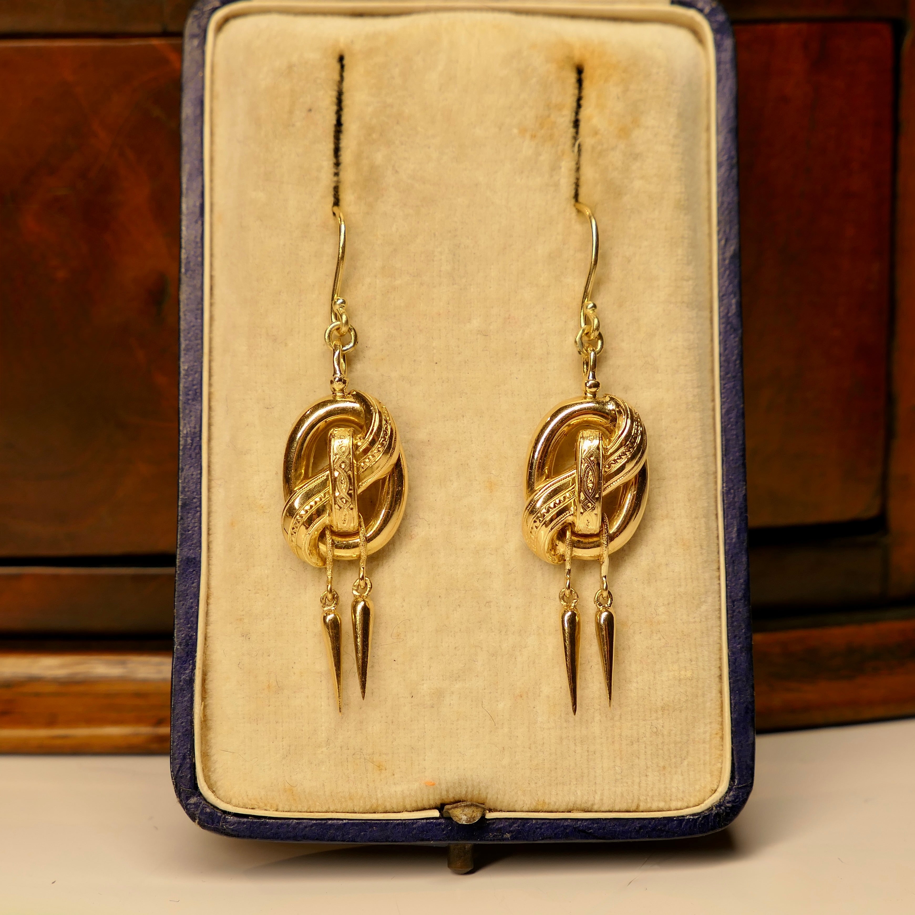 Antique 18ct Gold, Long Drop, Tassel Earrings