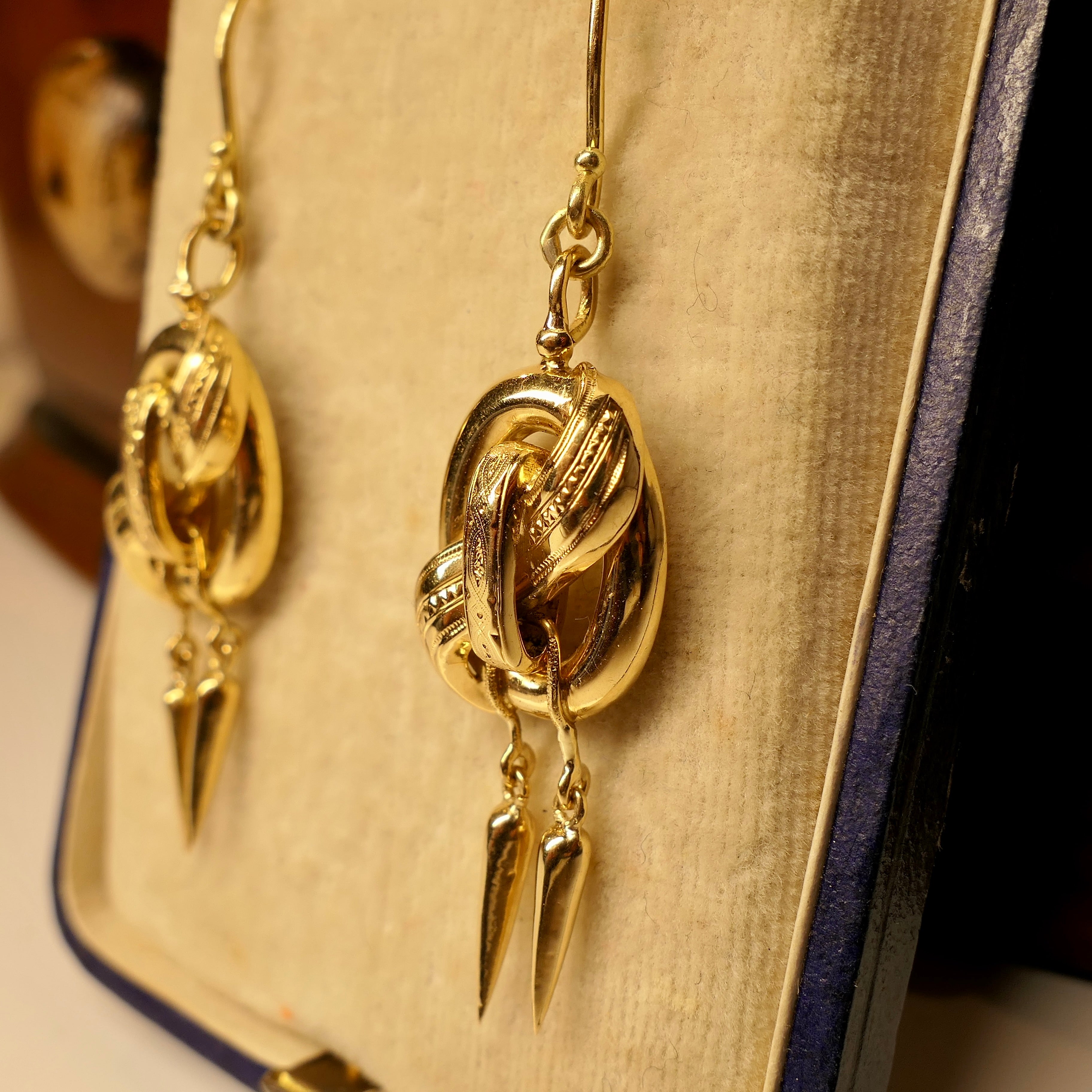 Antique 18ct Gold, Long Drop, Tassel Earrings