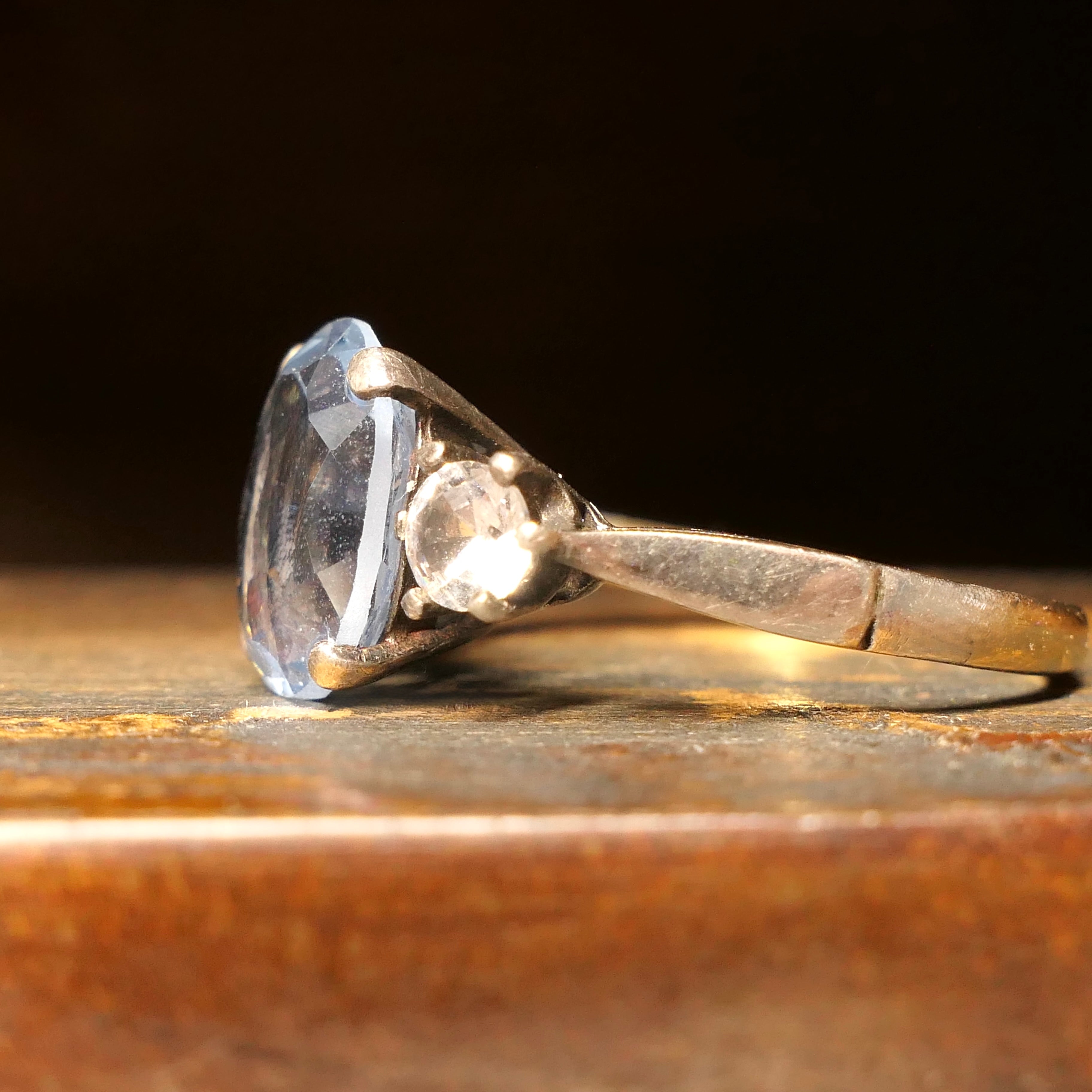 Vintage, 9ct Gold & Silver, Synthetic Spinel and Quartz Ring, c1940s