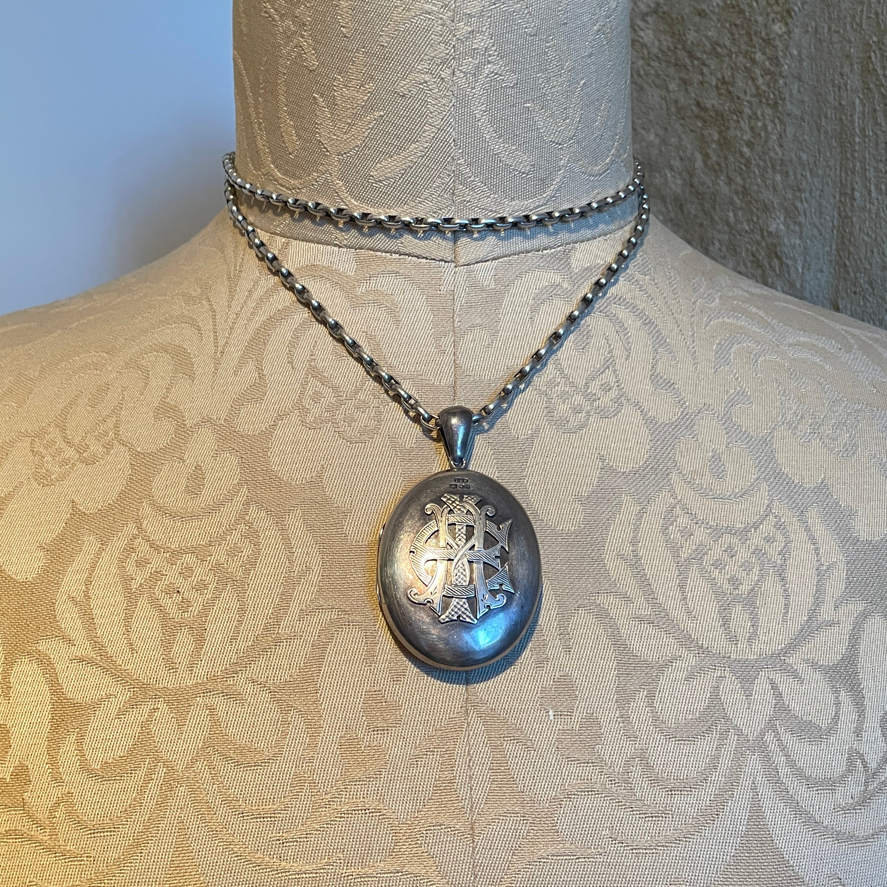 Victorian, Large Sterling Silver Locket, With Hand Engraved Monogram, Hallmarked In 1879