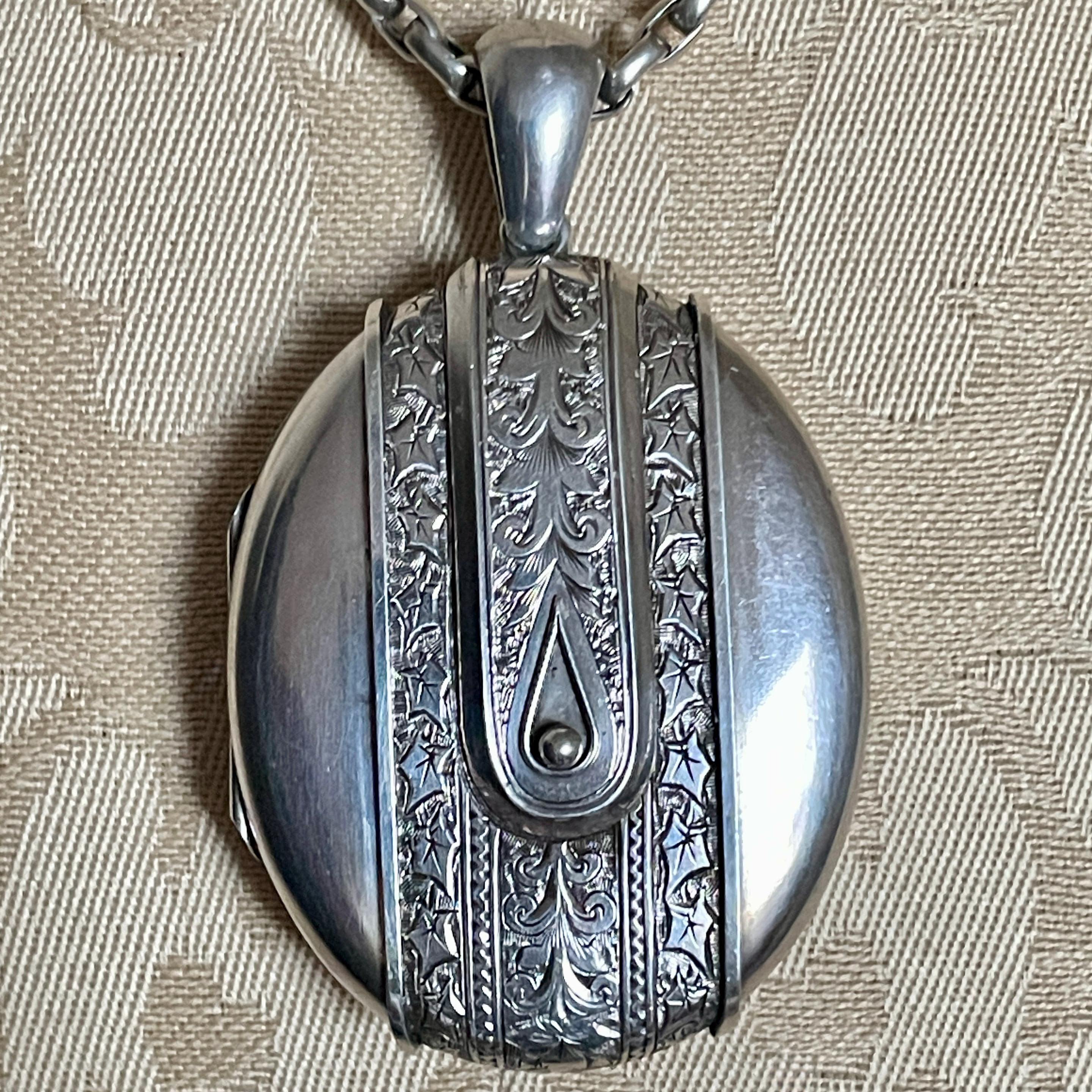 Victorian, Sterling Silver, Hand Engraved Locket