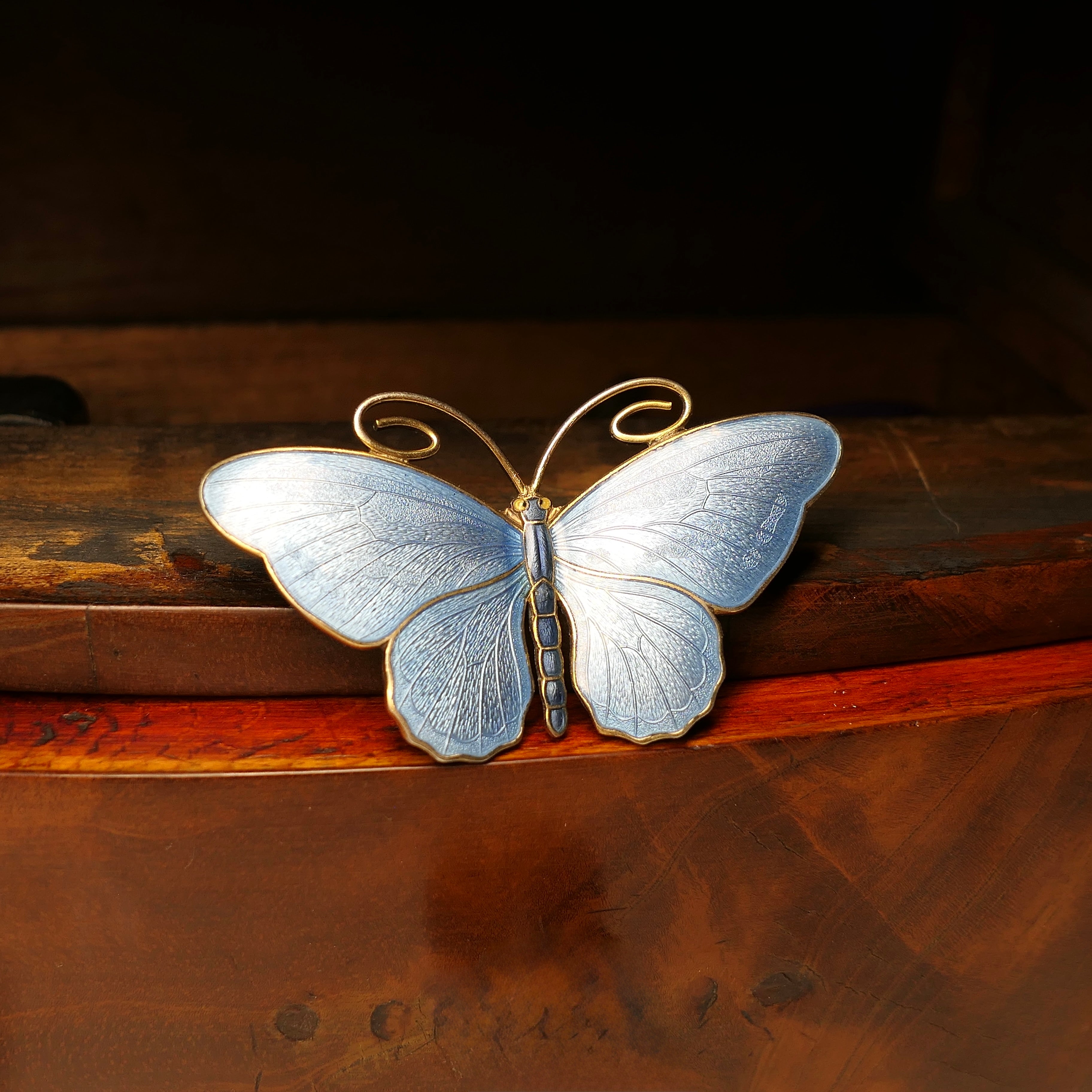 Marius Hammer, Large, Art Nouveau, Enamel, Sterling Silver, Butterfly Brooch