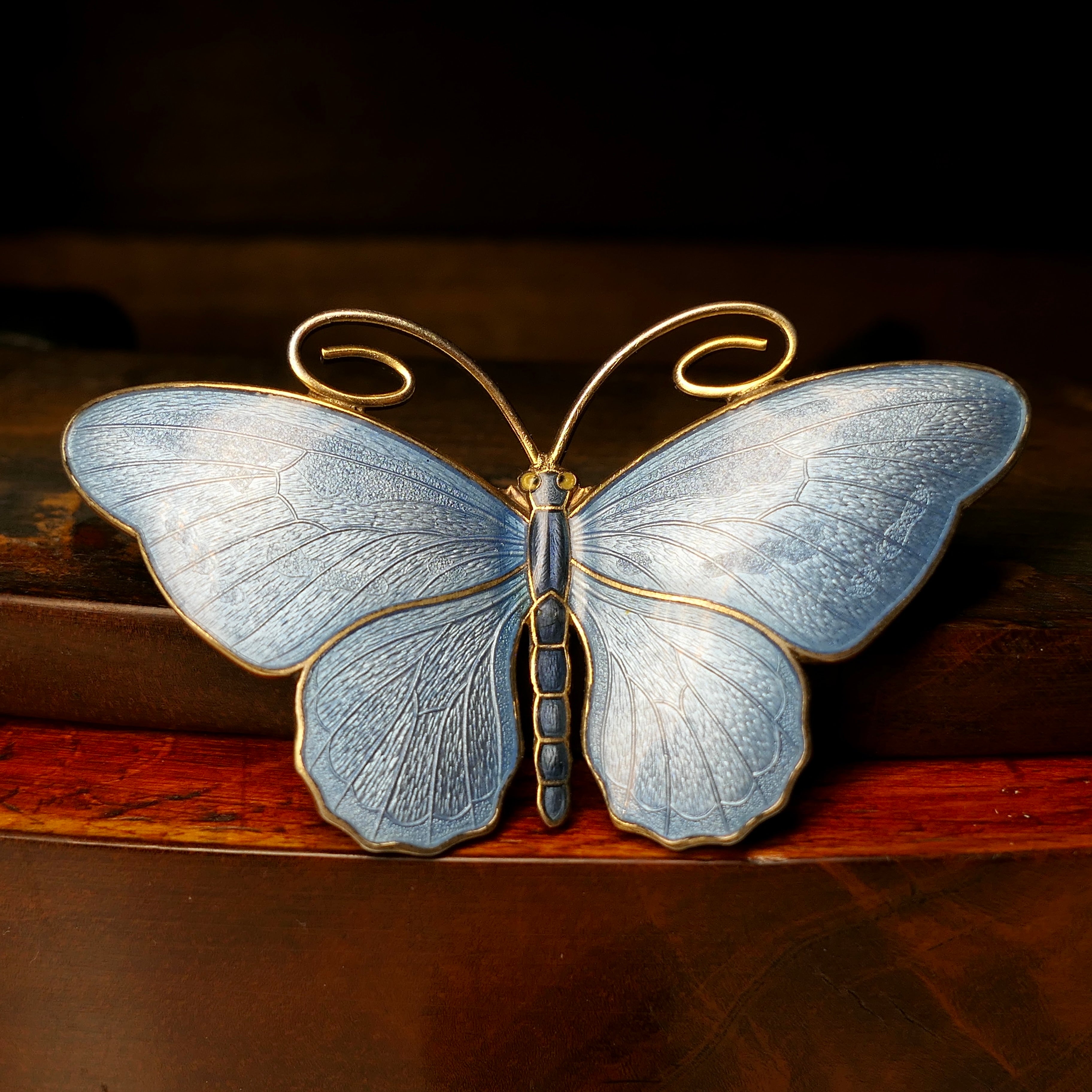 Marius Hammer, Large, Art Nouveau, Enamel, Sterling Silver, Butterfly Brooch